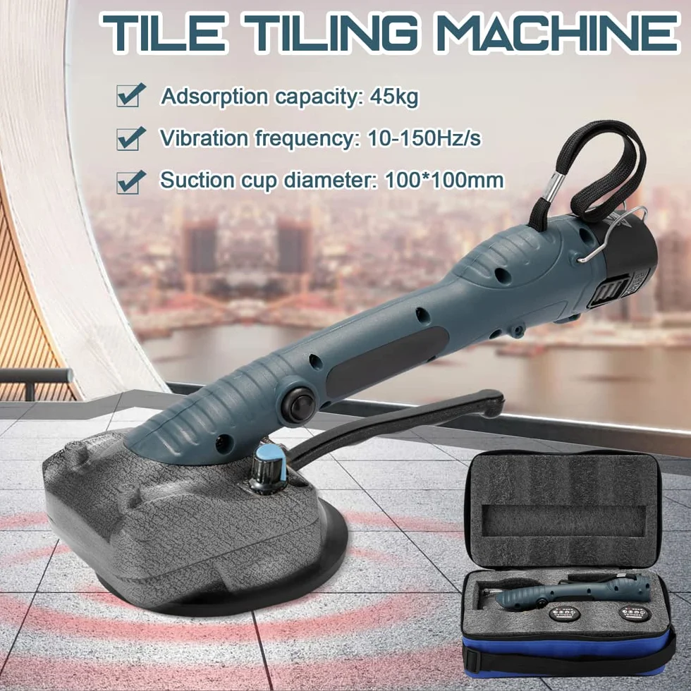 Weytoll Vibratori per Piastrelle a Batteria 45kg, 10 marce di frequenza regolabili per la posa di piastrelle a parete 100 x 100 mm (2 batterie)