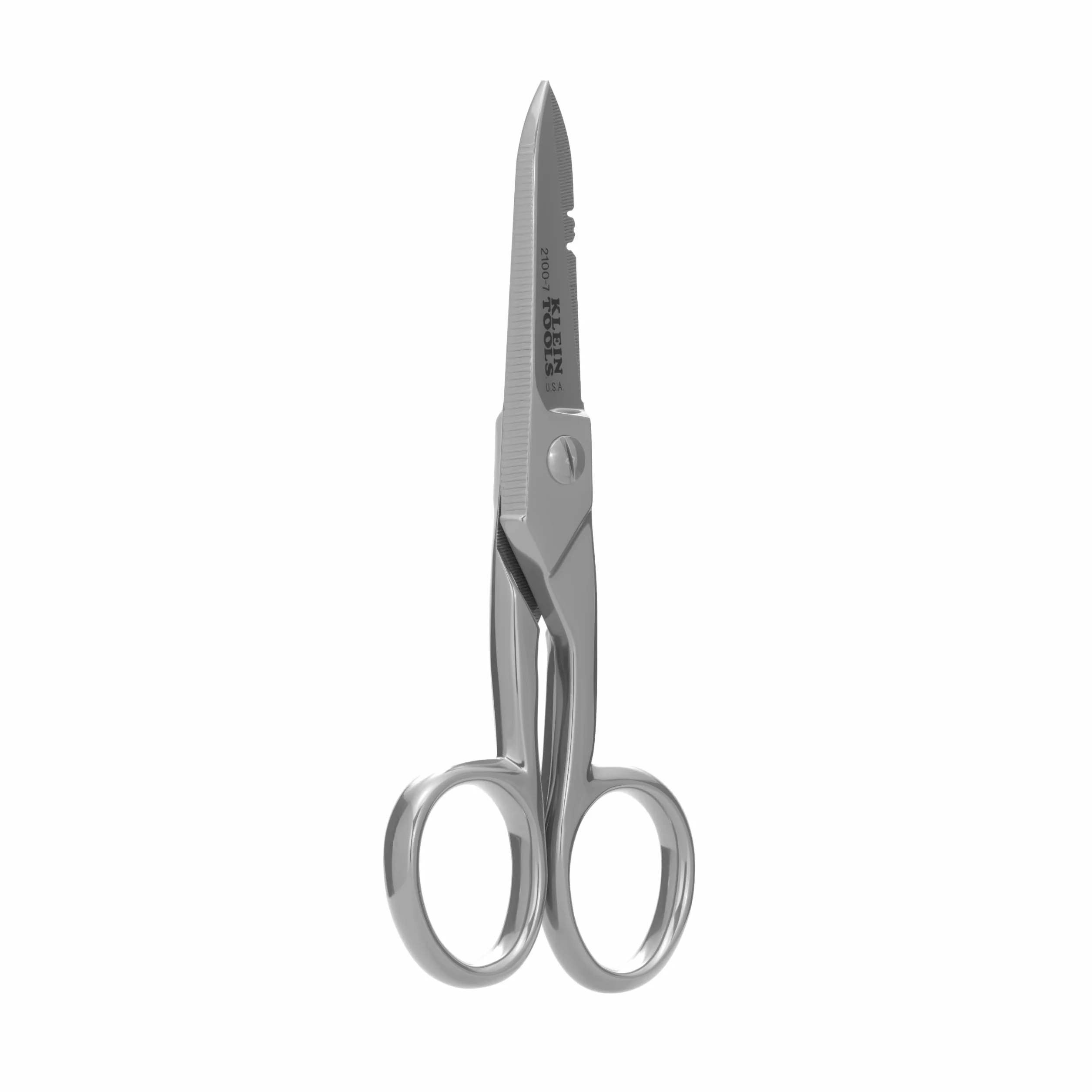 Klein Tools 2100-7 | Forbici da elettricista nichelate | Intagli 0,91 mm² e 0,26 mm² | Lama dentellata | Raschietto e lima | Acciaio resistente | 13,3 cm