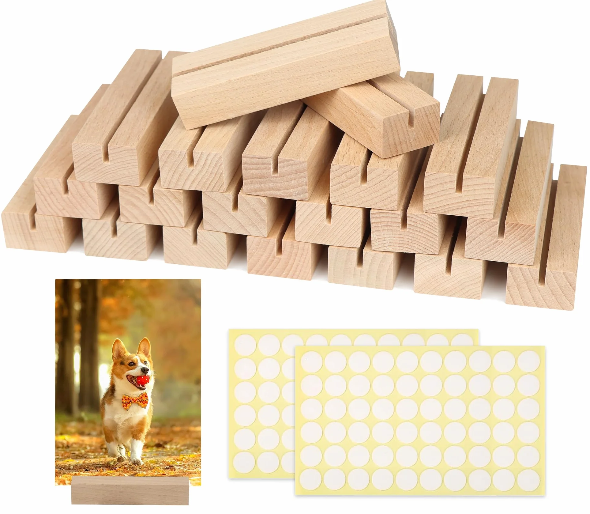 Set di 20 pezzi di portacartoline in legno, portabiglietti da visita in legno 10×3×2cm con spazio di 3mm, blocchi di legno stabili per cartoline, portabiglietti da menu per feste nuziali
