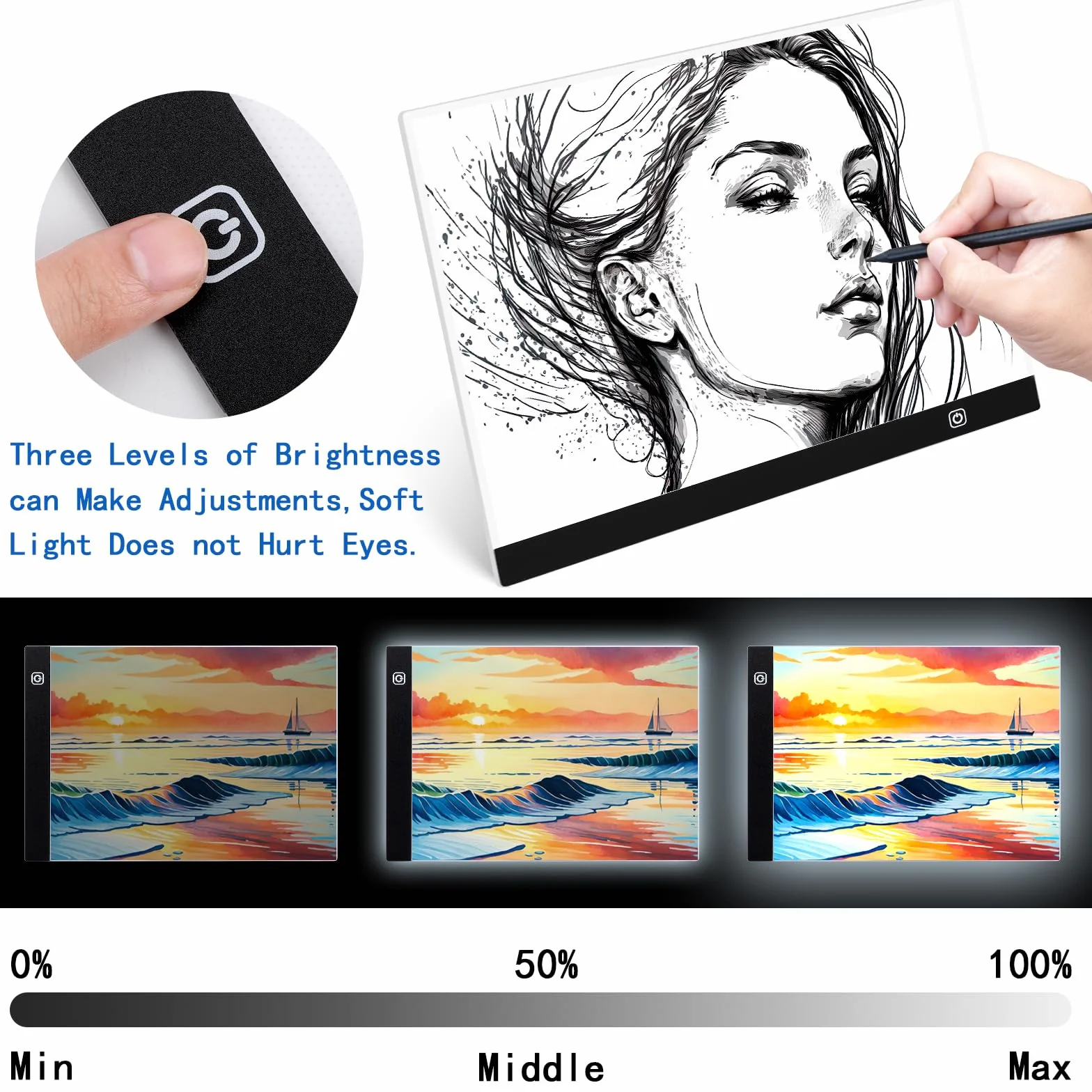 Coolzon A3 Tavoletta Luminosa, Lavagna Luminosa A3 LED Light Pad con Luminosità Regolabile, LED Tavoletta Luminosa,Ultra Sottile per Animazione, Schizzi, Progettazione, Disegno, Pittura a Diamante 5D