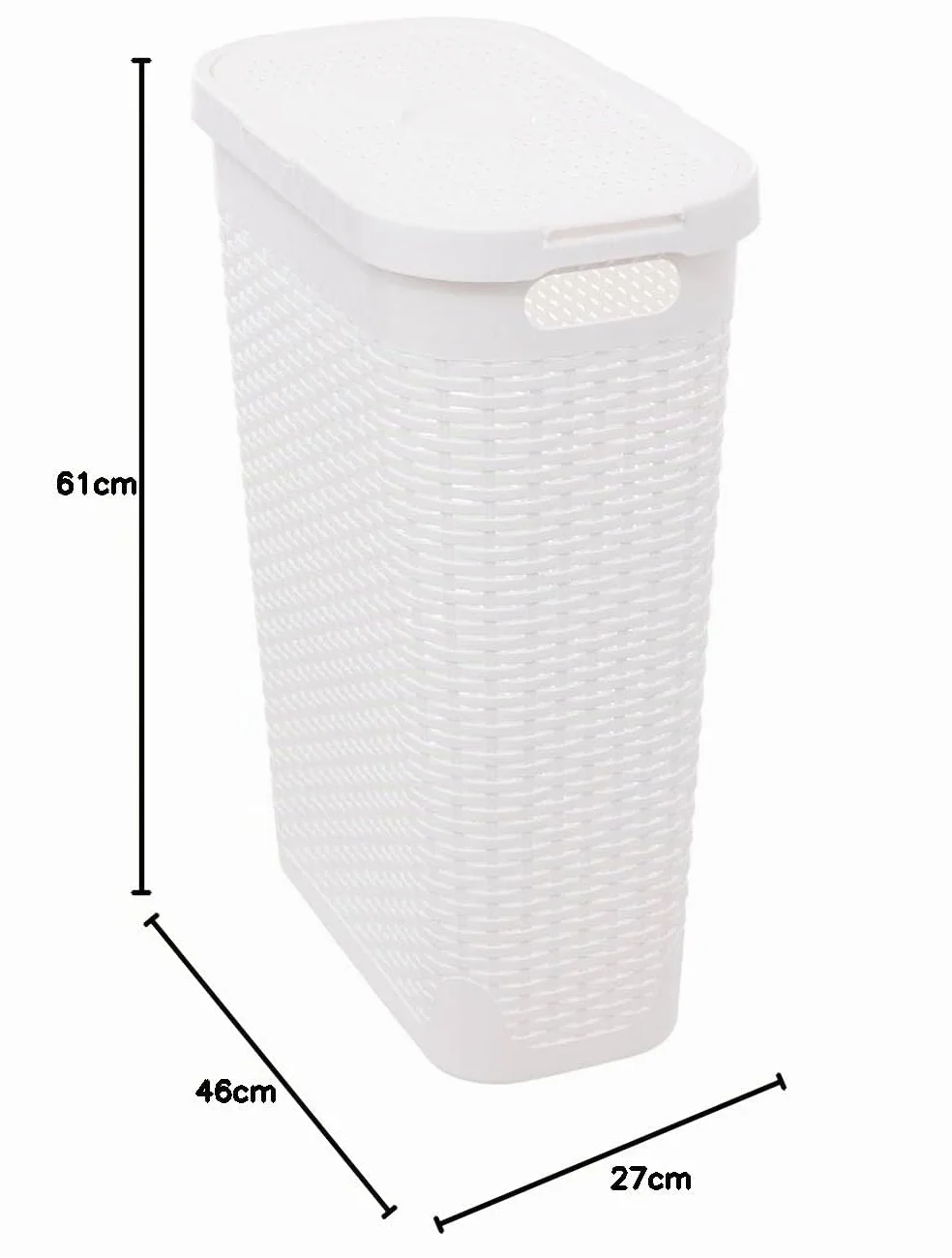 5five - Cesto portabiancheria sottile in rattan 40L grigio bianco - Fori di ventilazione - Coperchio - Maniglie ergonomiche per un facile trasporto - Cesto portaoggetti in plastica