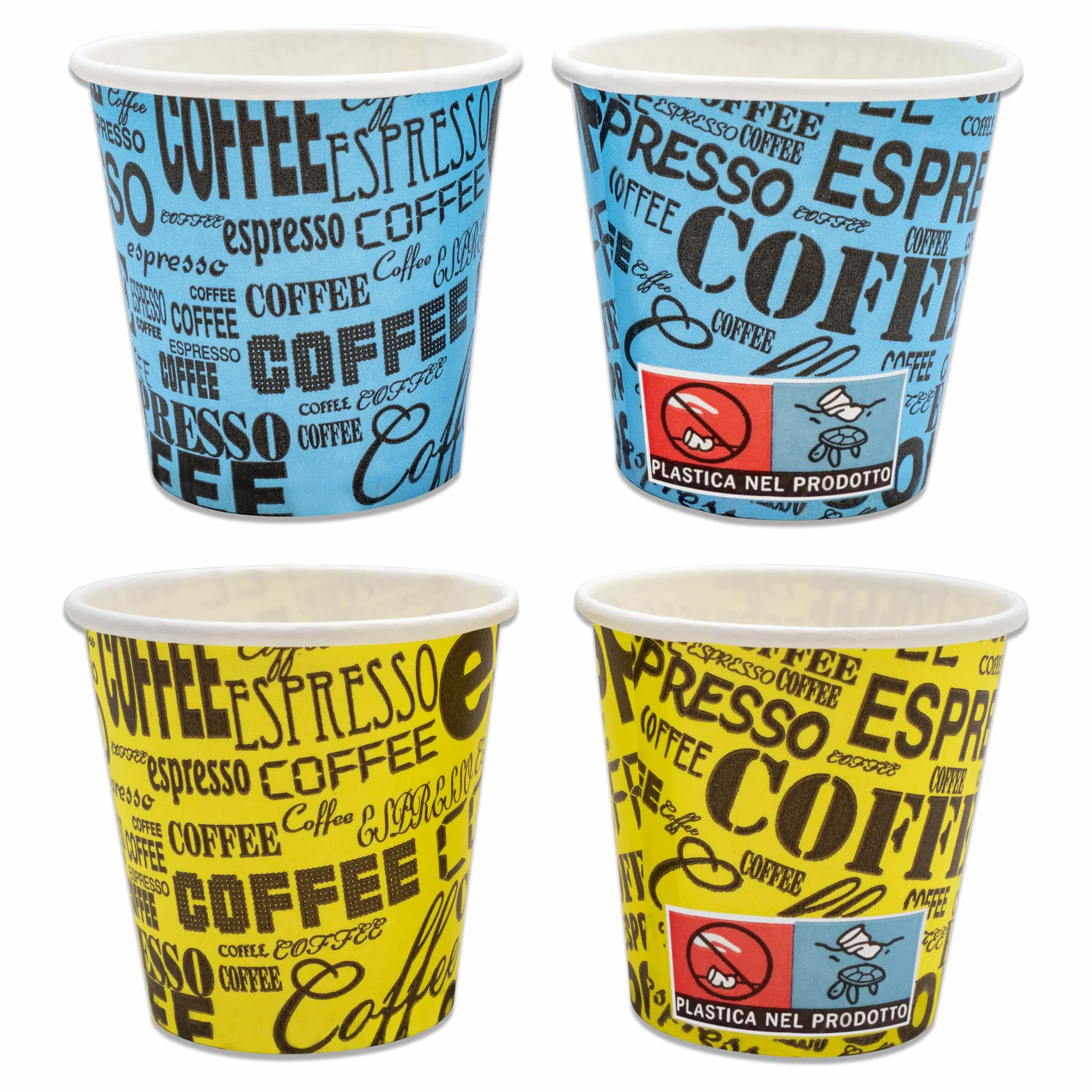 Bicchierini Caffè 75 ml 2,5 oz Carta Colorati Usa e Getta Riciclabili Set 500 + 500 Palette