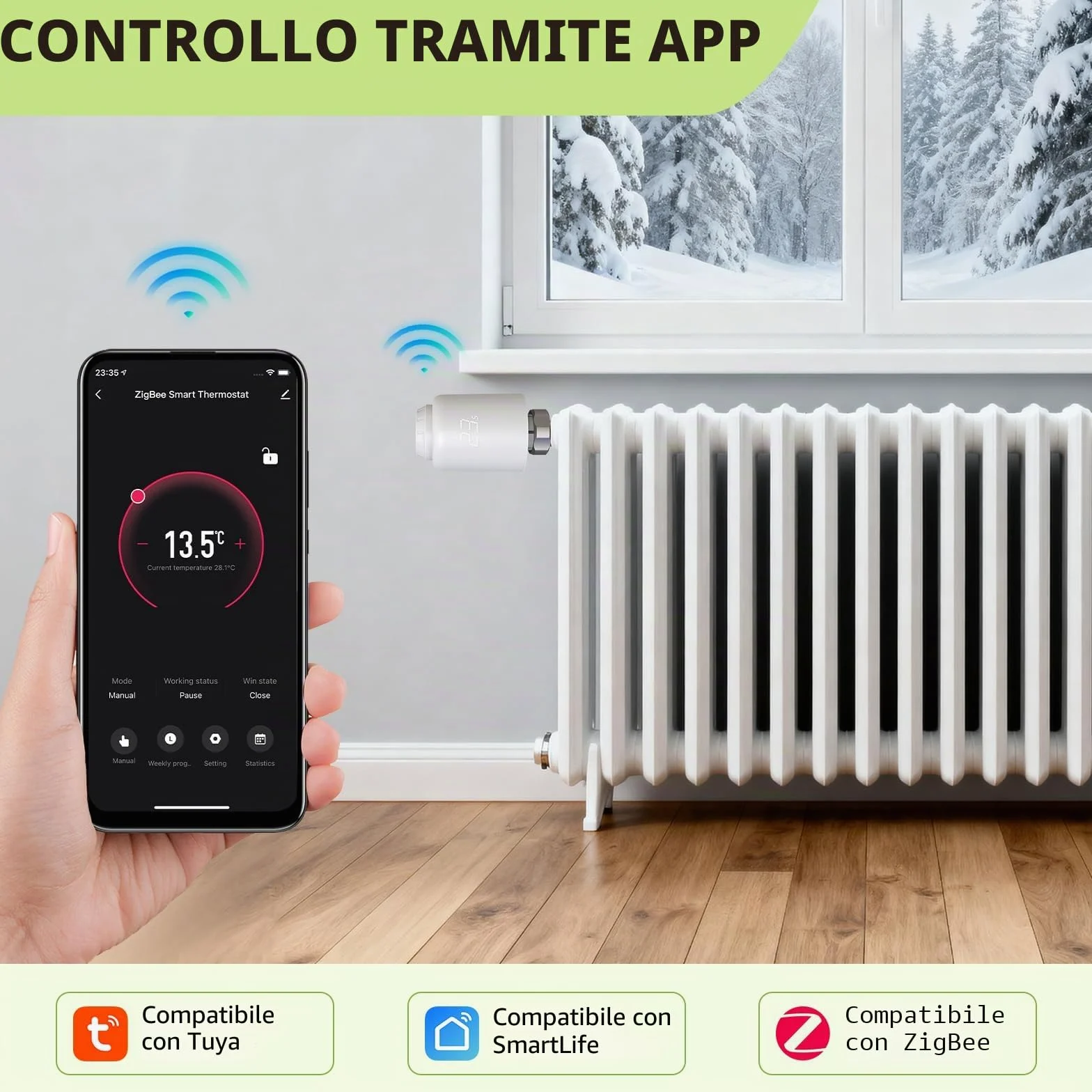 Termostatica Intelligente, Termostato da Radiatore | Valvola Termostatica WiFi, Termostatica per Termosifoni Riscaldamento con App, Compatibile con Alexa/Google Assistant
