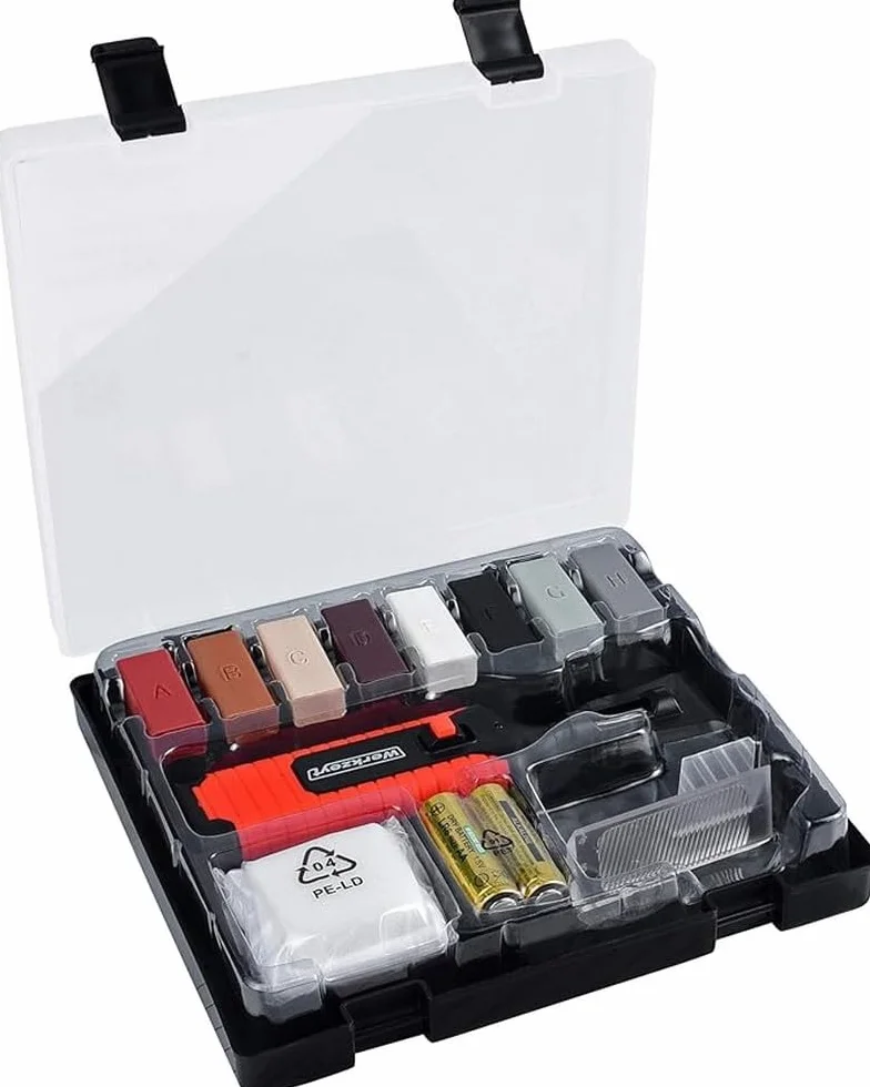 Set di riparazione per piastrelle, 14 pezzi, 8 tonalità diverse, con fusore, pialla e spugna abrasiva, adatto per superfici lisce di tutti i tipi/kit di riparazione per pietra/B27692