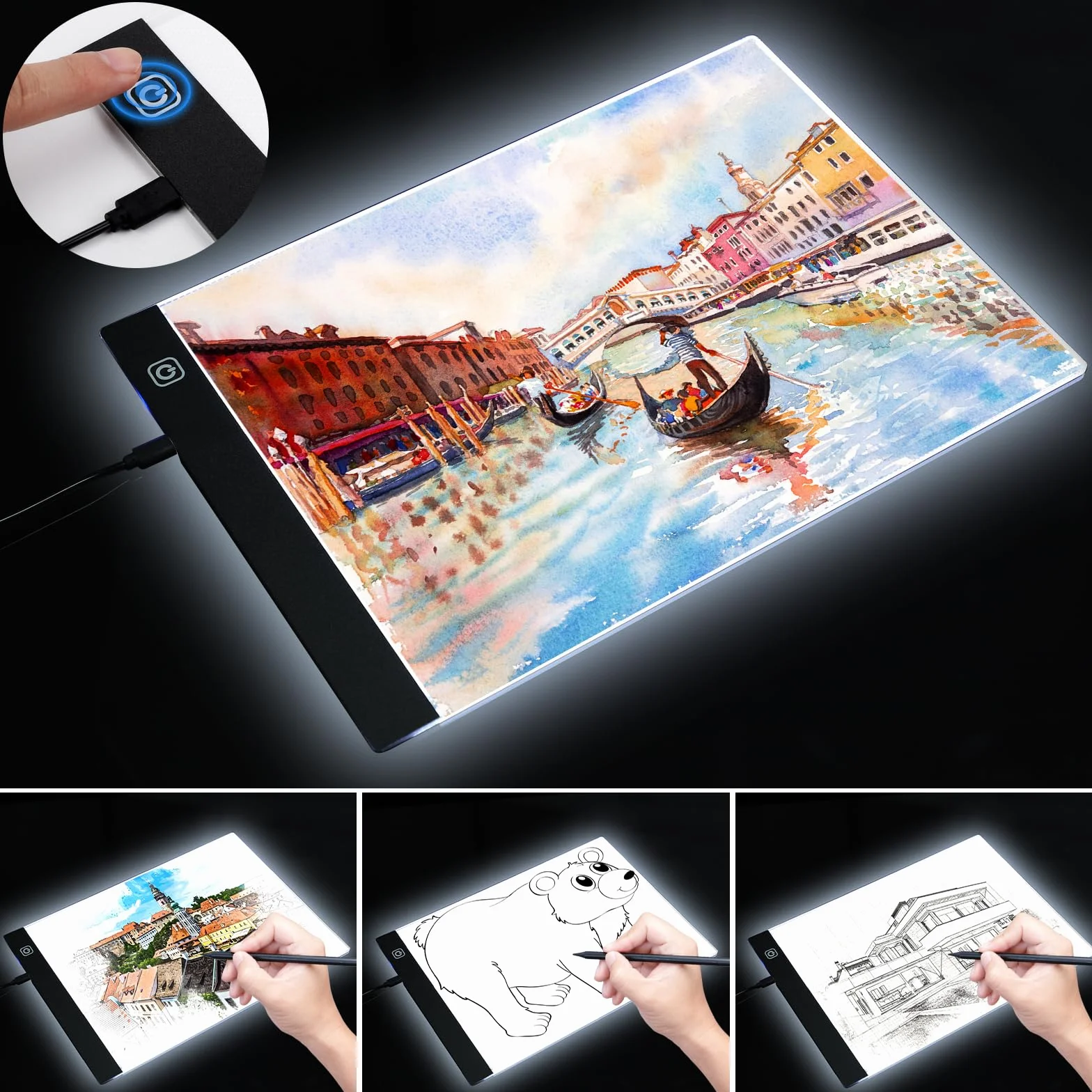 Coolzon A4 Tavoletta Luminosa, Lavagna Luminosa A4 LED Light Pad con Luminosità Regolabile, LED Tavoletta Luminosa,Ultra Sottile per Animazione, Schizzi, Progettazione, Disegno, Pittura a Diamante 5D