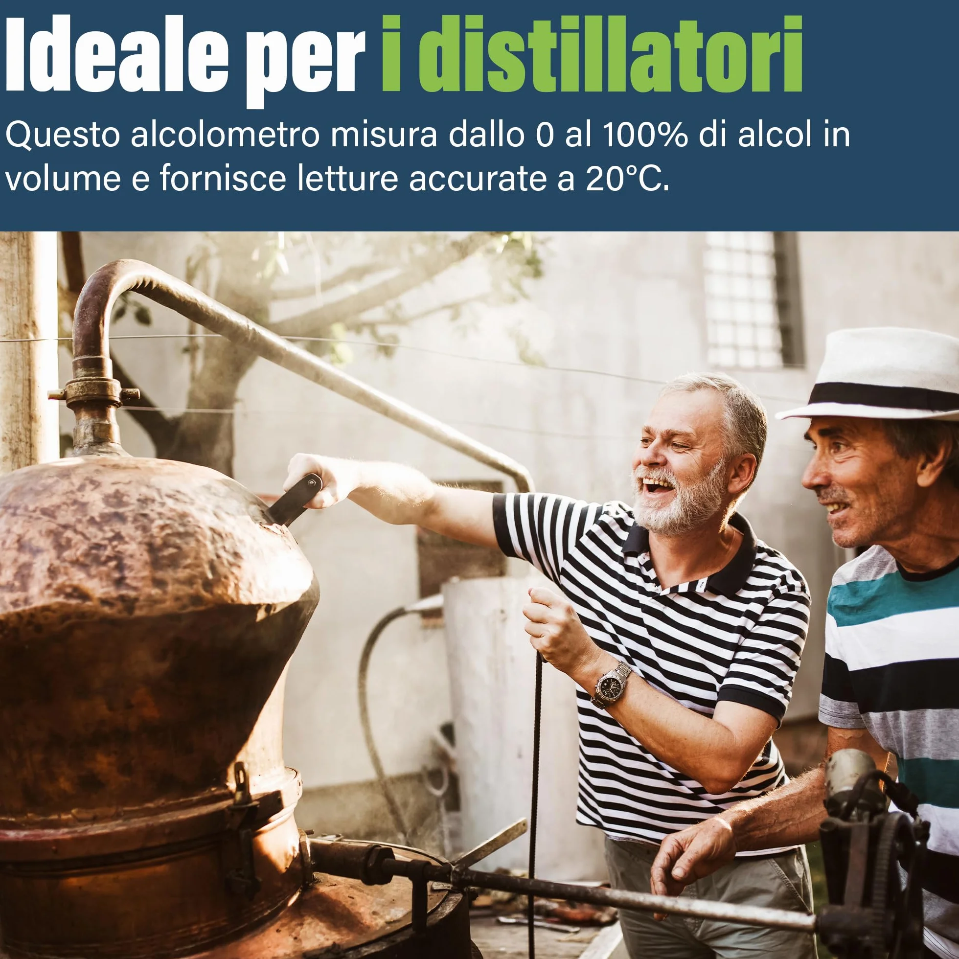 Alcolimetro 0-100% per distillati con idrometro 23 cm e provetta 100 ml