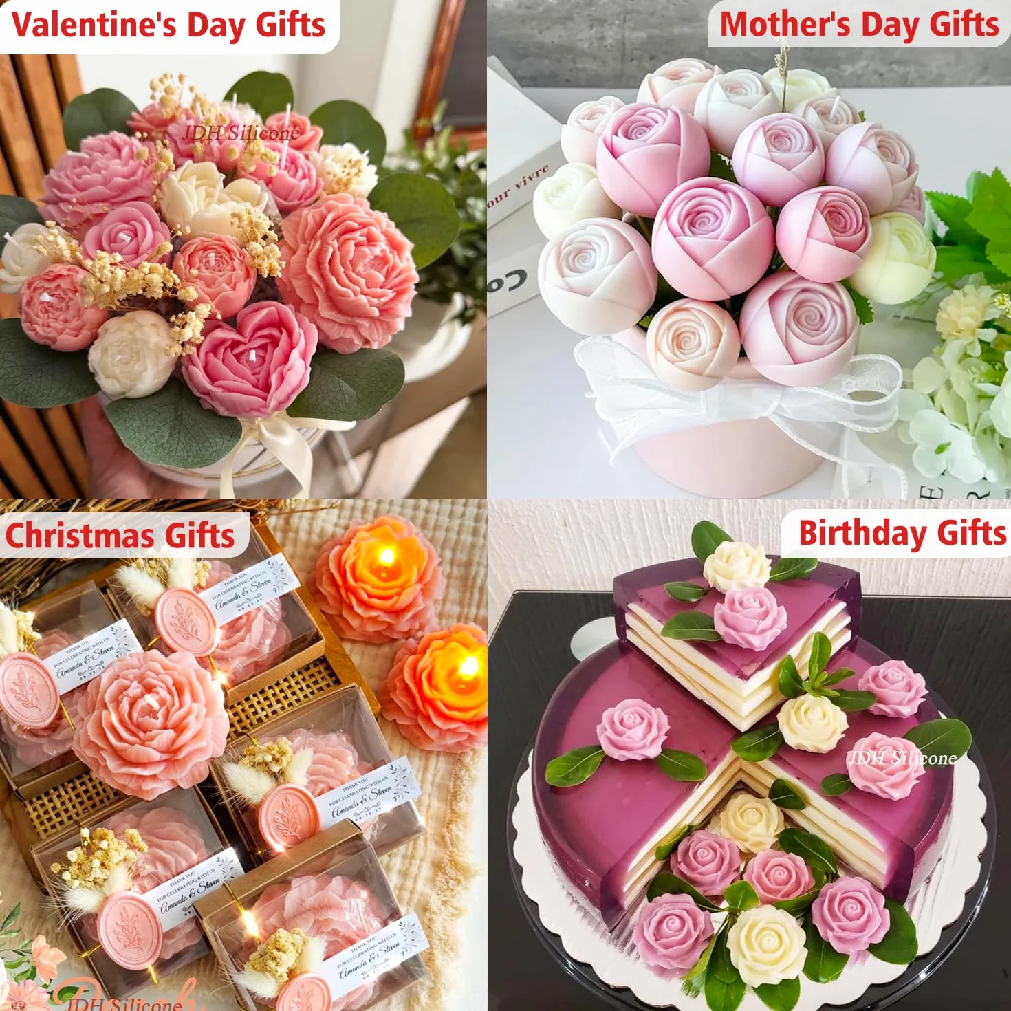 Stampi per Candele In Silicone, 6 Pezzi stampo candele stampi In silicone Per Fiori,Fiore Di Fondente Stampo a Forma,Silicone Per Fiori di Rose per Torta Cioccolato Sapone Candela Ice Cube
