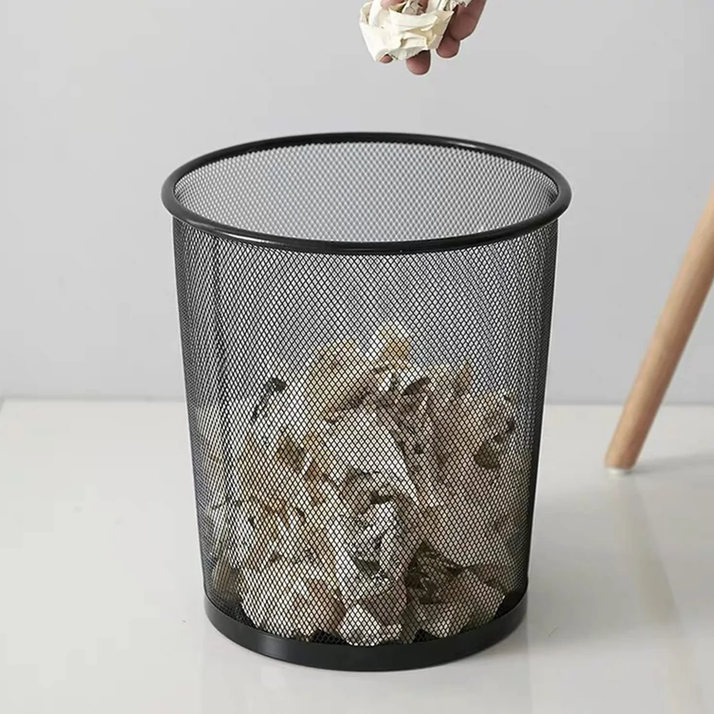 4 Cestino ufficio, Cestini in metallo, 9 l, per ufficio, in metallo, per camera da letto, dormitorio, aula, cucina, bagno, nero