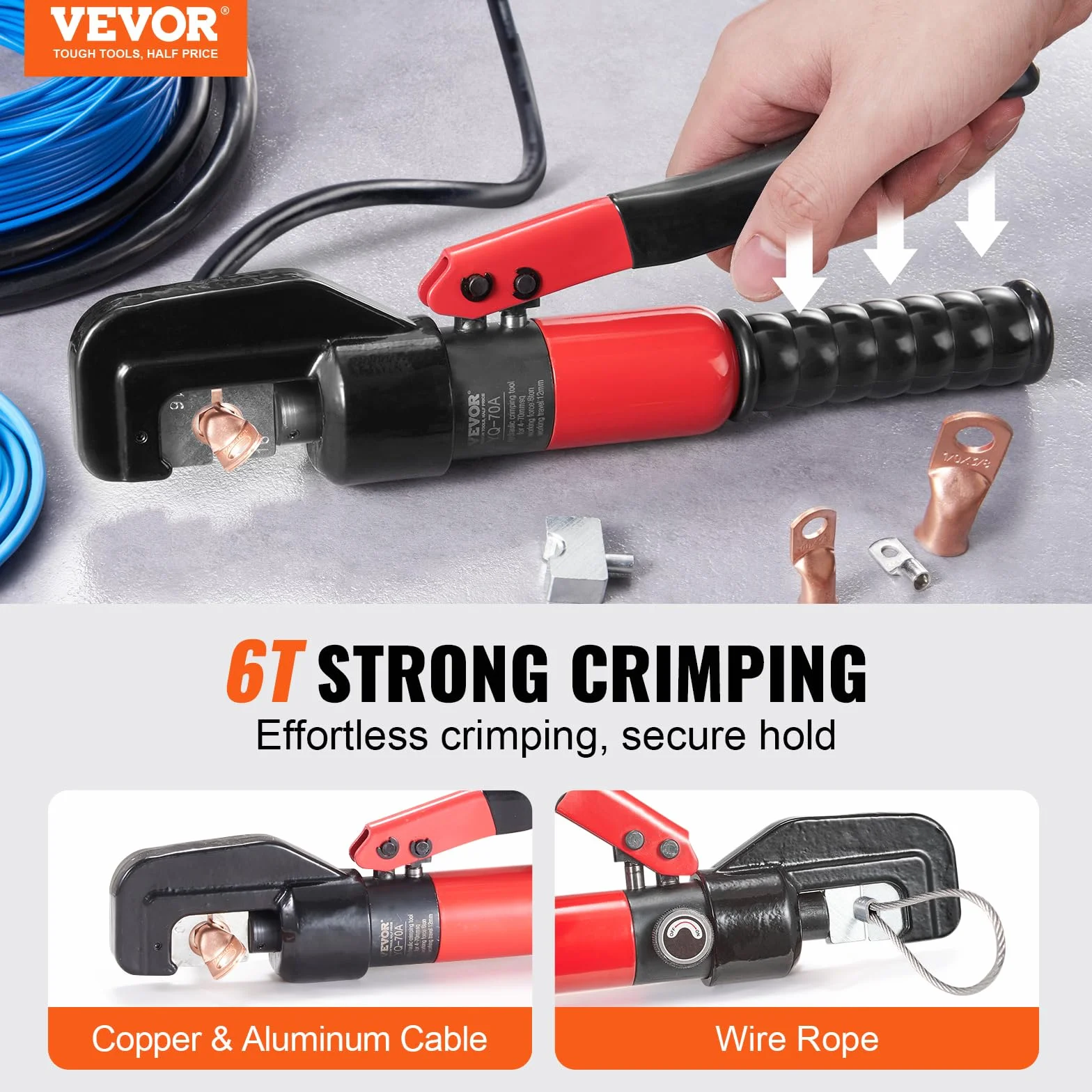 VEVOR Pinza Crimpatrice Idraulica 4-70 mm² Pinza a Crimpare Idraulica Capicorda per Terminali in Alluminio Rame AWG12-2/0 Accessori Inclusi in Valigetta Portatile, Set di Pinza di Crimpaggio per Cavi