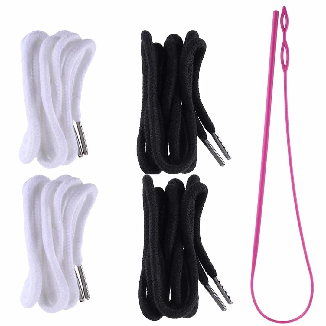 4 pezzi Cordoncini di ricambio con coulisse, cotone con cordoncino e 1 pezzi attrezzi per infila flessibile per pantaloni della tuta Felpe con cappuccio Scrubs Giacche Pantaloncini Lacci