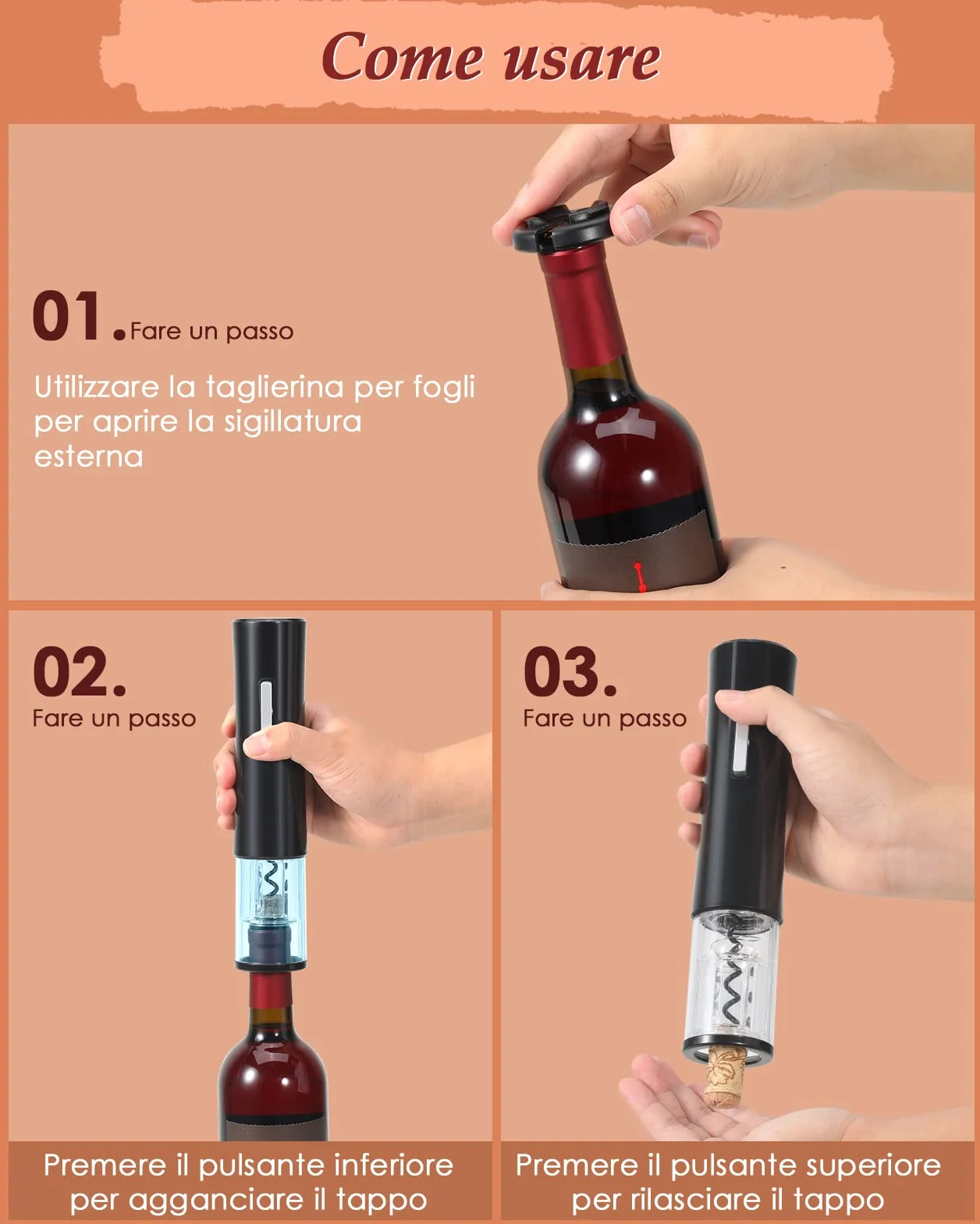 Rovtop Cavatappi Elettrico per Vino, 5 in 1 Apribottiglie, Stappa Bottiglie Elettrici automatico si apre rapidamente con Tappo del Vino,Versatore, Set Apri Bottiglia Vino Regalo, Kit Vino
