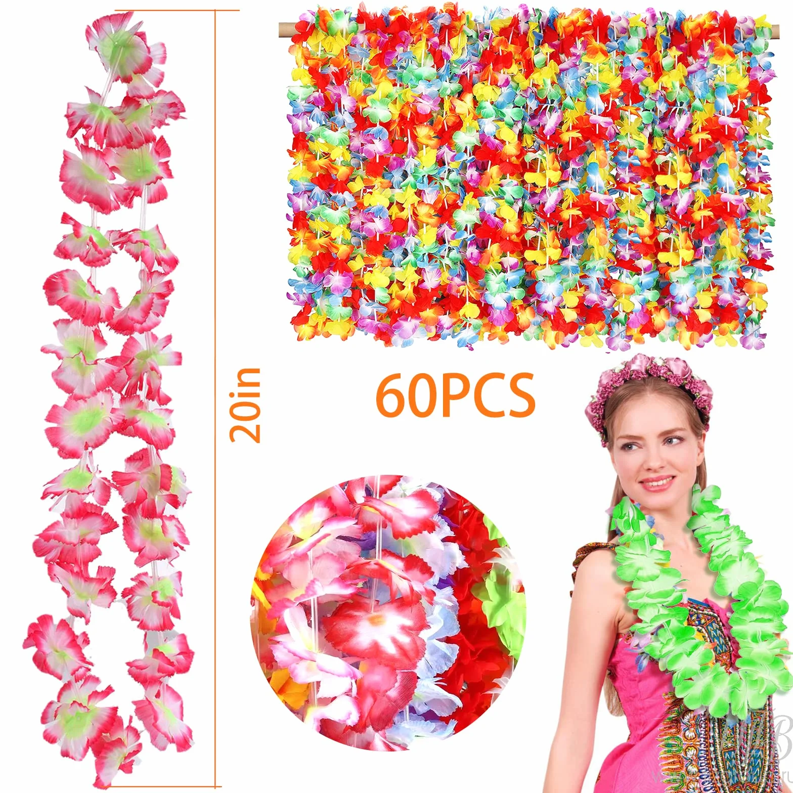 Frasheng 60 Pezzi Ghirlanda Hawaiana Collana,Tropicale Ghirlande Hawaii Hula,Hawaiana Luau Leis,Collane Hawaii Fiori,Decorazioni Feste Hawaiane Leis per Tropicale Spiaggia a Tema Festa Decorazioni