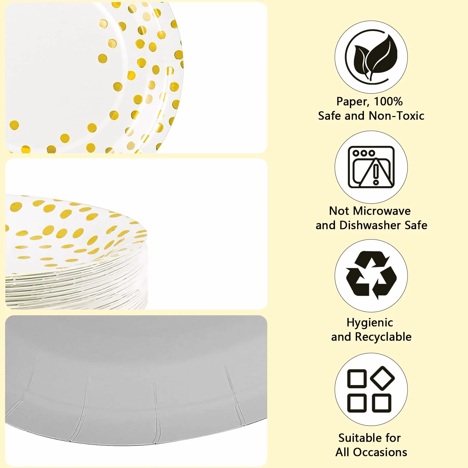 Stoviglie per Feste Bianco e Oro 50 pezzi Piatti di Carta 23 cm