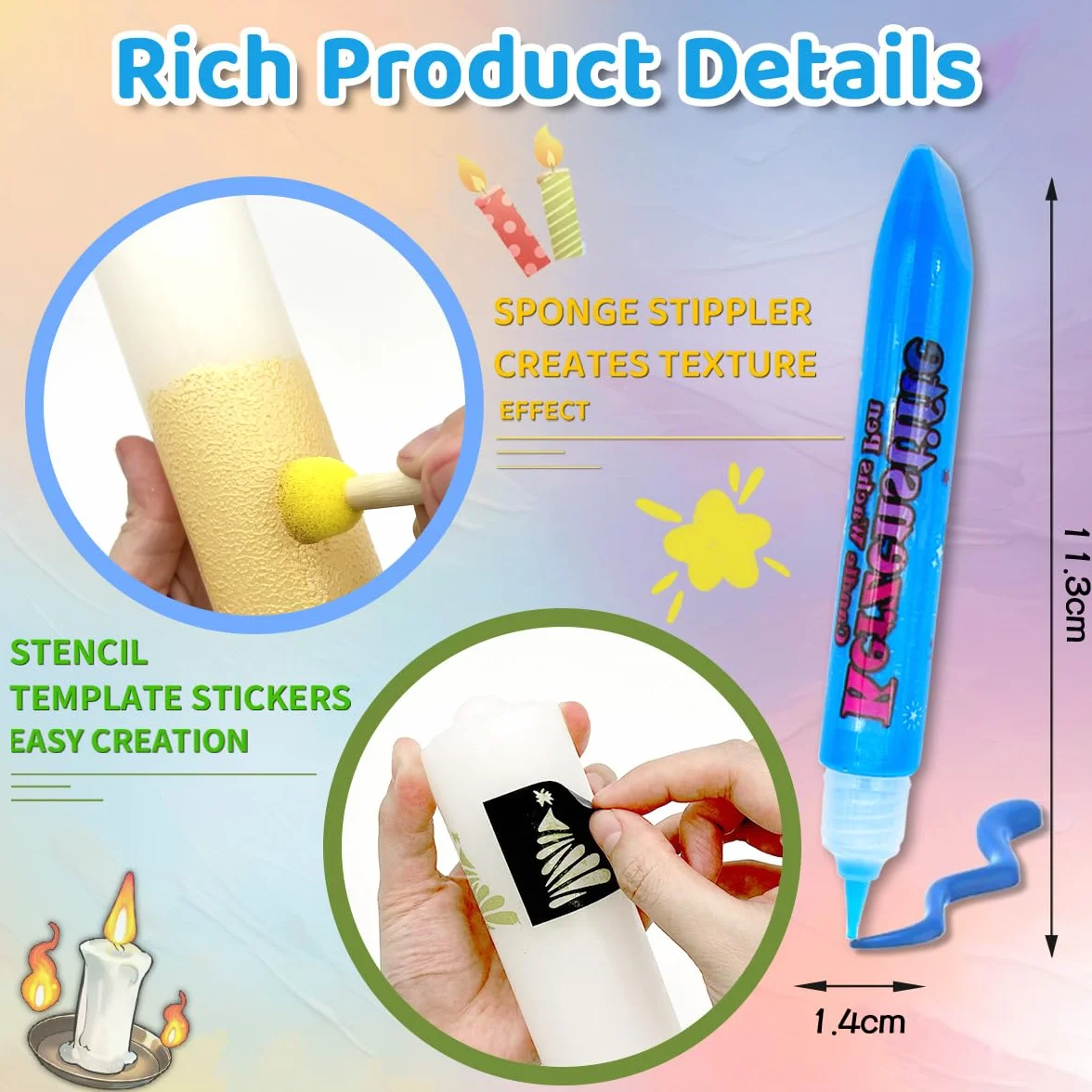 Set di pittura per candele 10 ml 24 colori con adesivi e strumenti