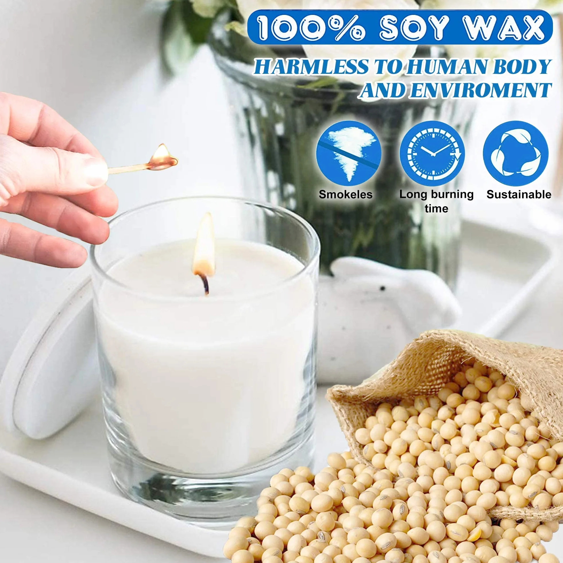 JEMESI Kit per Fabbricazione Candele, Kit per Produzione di Candele per Principianti, con Cera di Soia Pura, Stoppini, Adesivi, Porta DIY Set Regalo