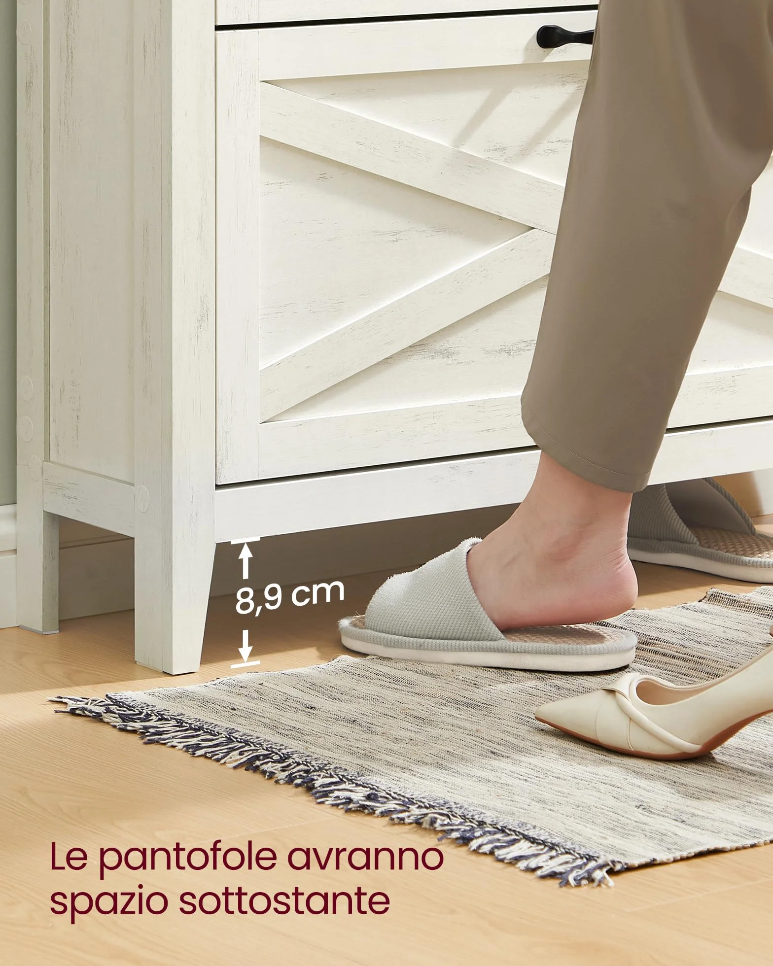VASAGLE LIRY Collezione - Scarpiera con 2 Scomparti a Ribalta, Scarpiera Ingresso Slim, Stile Farmhouse, per 12-16 Paia di Scarpe, Bianco Vintage HSC201W01