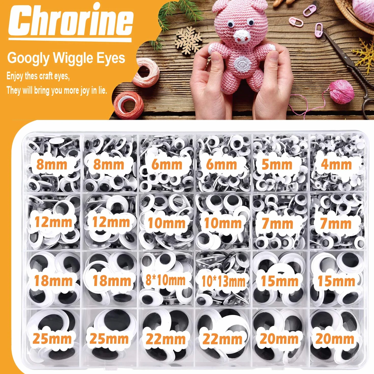 CHRORINE 1860 Pezzi Occhietti adesivi di Plastica,Occhi per Pupazzi Mulit per Decorazioni Fai da Te Scrapbooking (Bianco e nero)