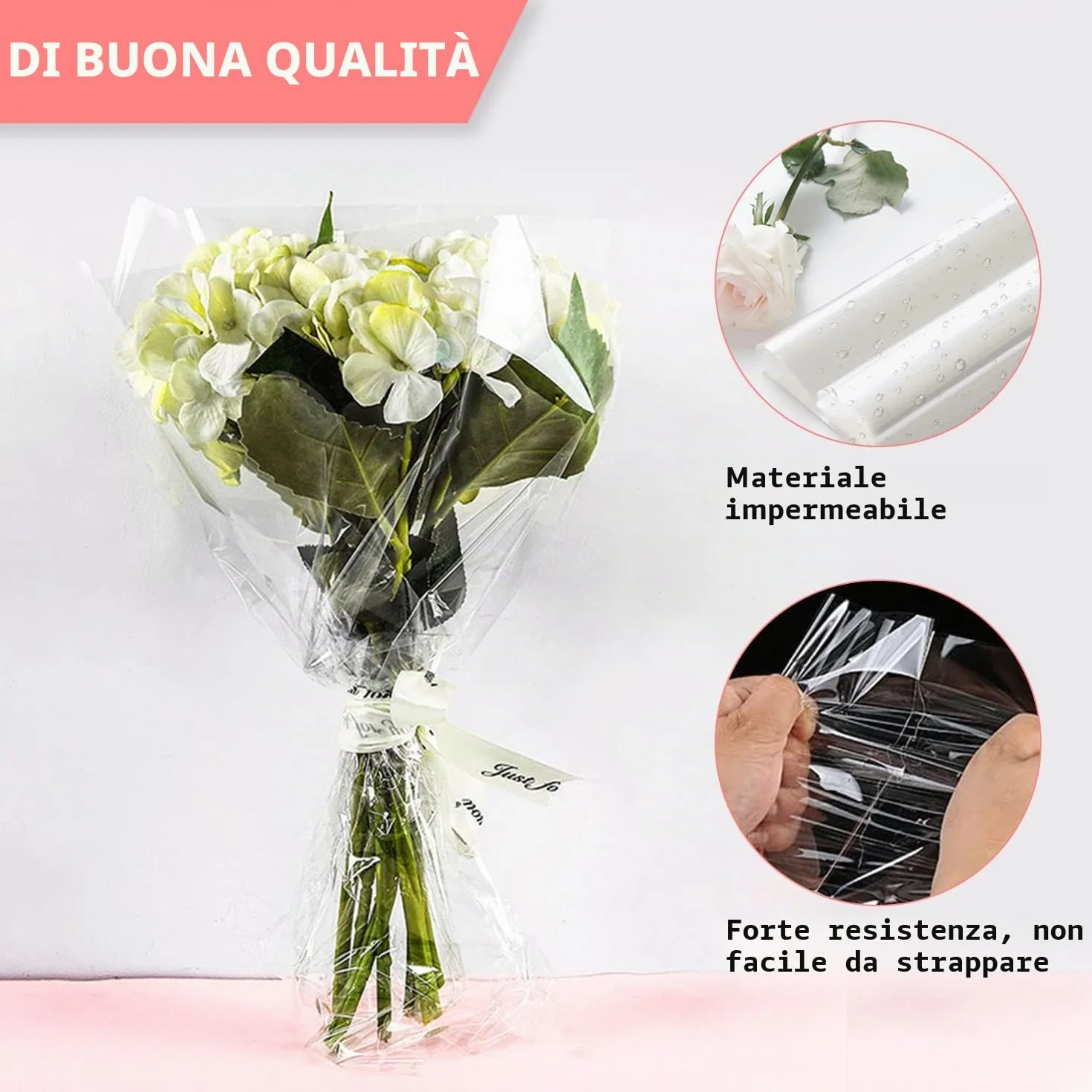 Cellophane per Imballaggio, 80 CM x 30 M Carta Trasparente per Confezioni, Rotolo per Confezionare Fiori, Frutta, Regali