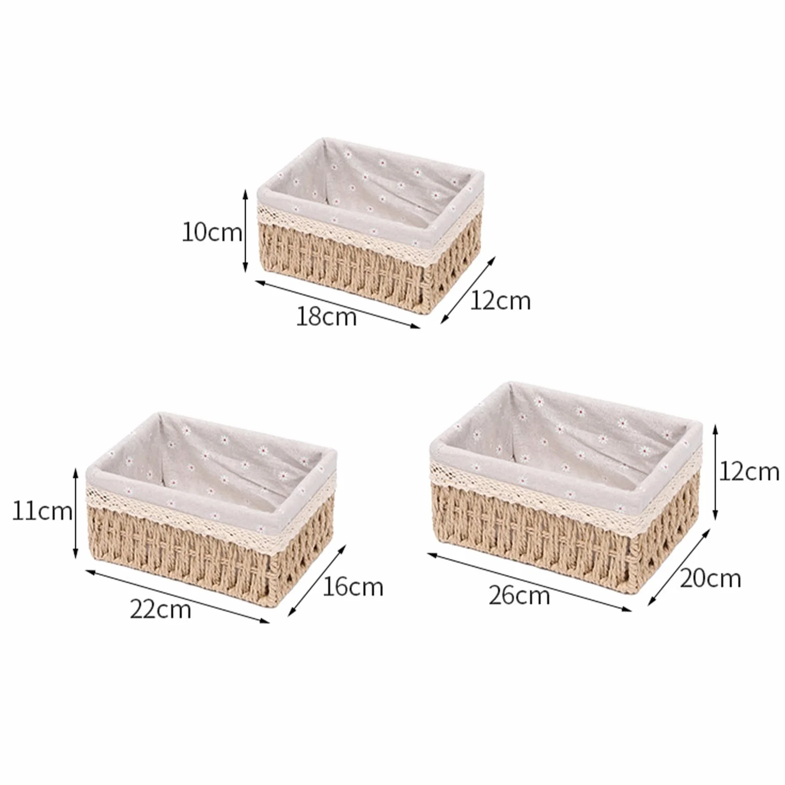 Set di 3 Cestini Portaoggetti Intrecciati a Mano con Coperchio - Corde di Carta Riciclata e Fodera Lavabile - Organizer Multifunzione per Bambini, Bagno, Cucina - Stile Boho Decor (Beige)