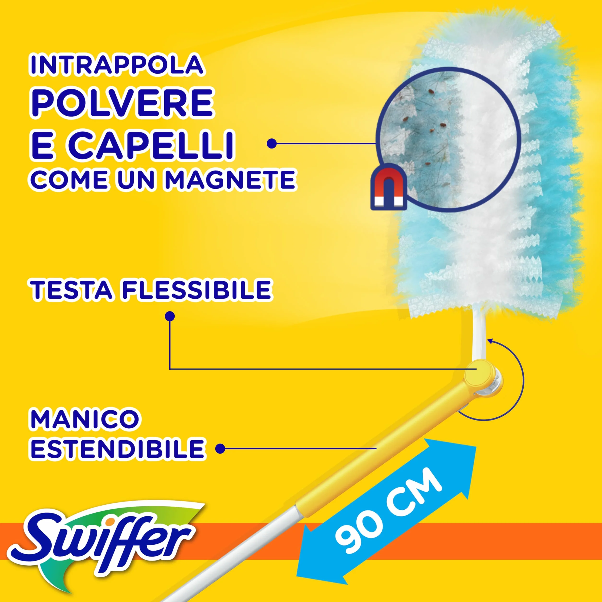 Swiffer Duster Piumini Cattura Polvere, 1 Manico XXL e 2 Piumini, Maxi Formato
