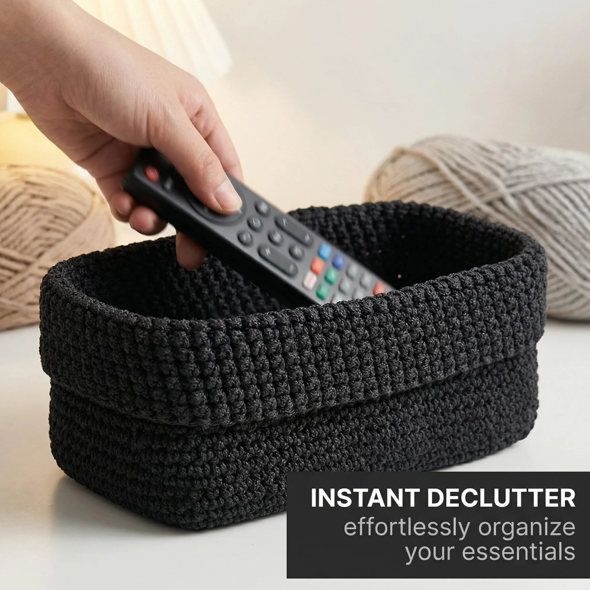 Cestino Portaoggetti Nero, Cestino Intrecciato a Mano in Corda di Cotone, 21×13×15,5 cm, Piccolo Cestino Intrecciato, Scatola Organizzatrice per Cucina, Bagno, Mensole, Pane e Cosmetici