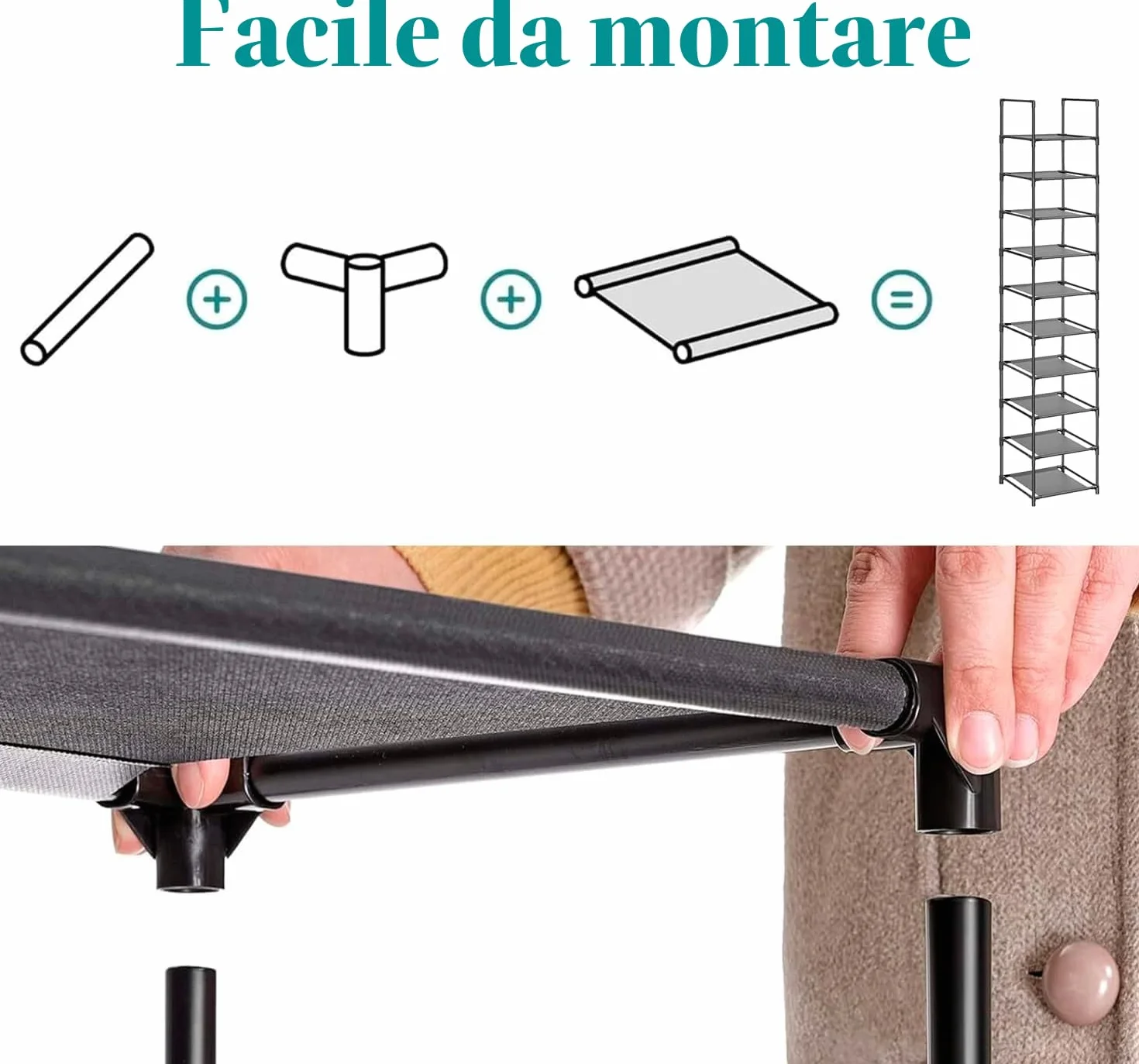 Scarpiera Slim 10 Livelli 33x33x173 cm Organizzatore di Scarpe Portascarpe Alto Stretto Plastica Verticale