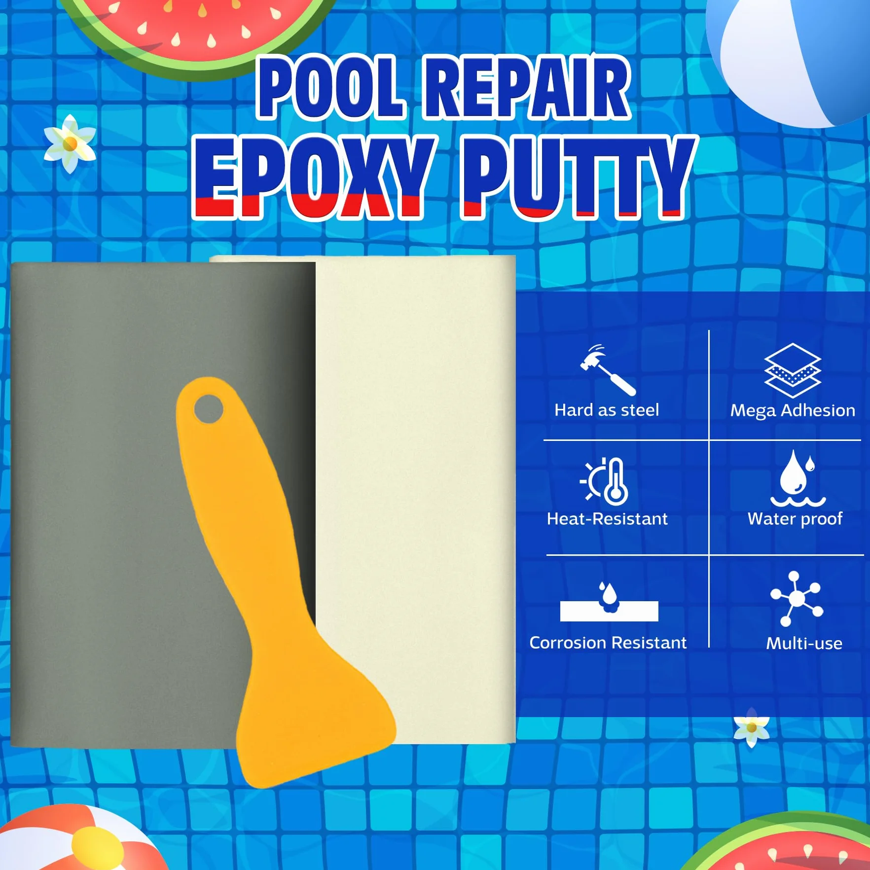 Stucco Piscina，227g Stucco Epossidico Bicomponente, Utilizzato per Riparare Perdite, Crepe, Riempimento, Incisione, per Metallo, Piastrelle in Ceramica, Può Essere Usato Sott'acqua (Grigio)