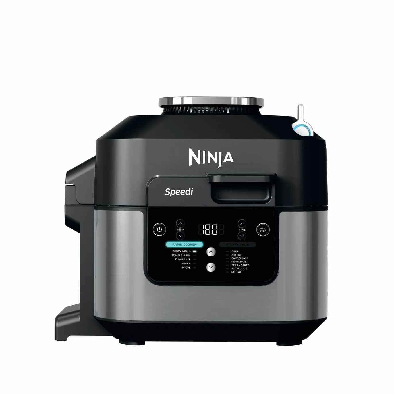 Ninja Speedi Pentola Elettrica Rapida 10 in 1, Friggitrice ad Aria, 5,7 l, Pasti per 4 in 15 Minuti, Frittura ad Aria e Cottura al Vapore, Idea Regalo Natale, Nero, ON500EU