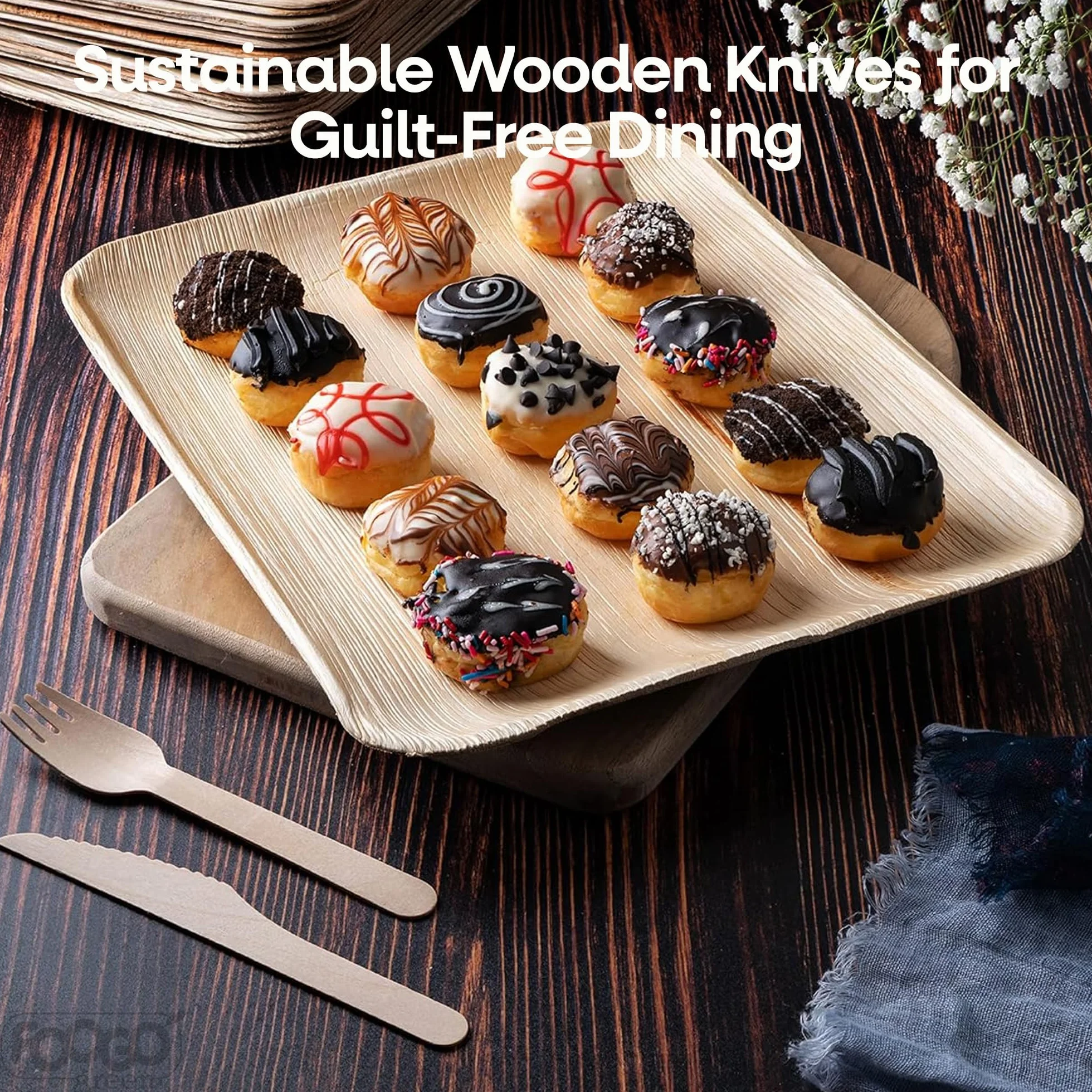 FOOGO Green Set di Coltelli Monouso in Legno e Bambù FSC 16 cm Compostabili Biodegradabili