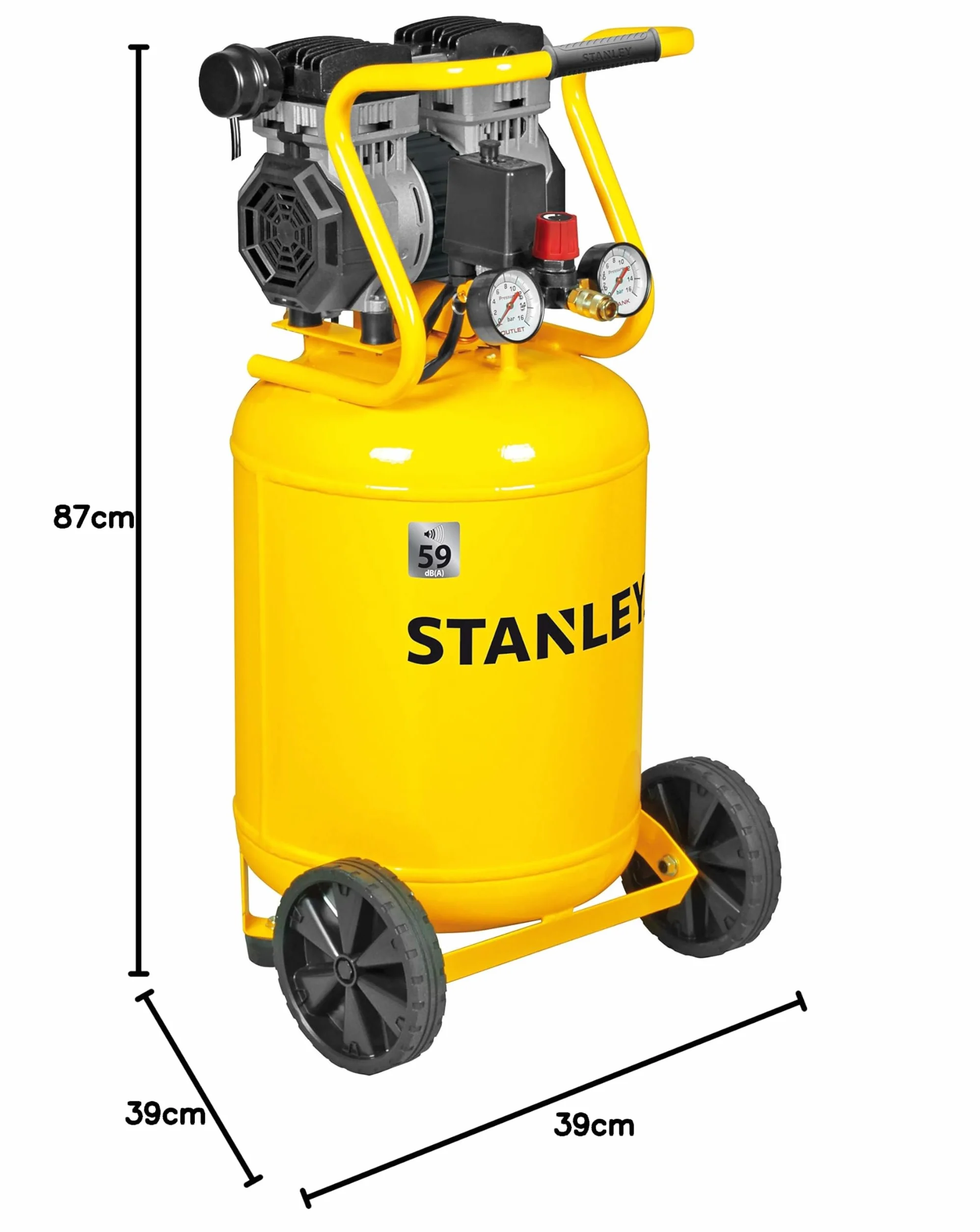 STANLEY Compressore Siltek Verticale Silenzioso 1,3HP, ‎Giallo, 39 x 39 x 87 Cm
