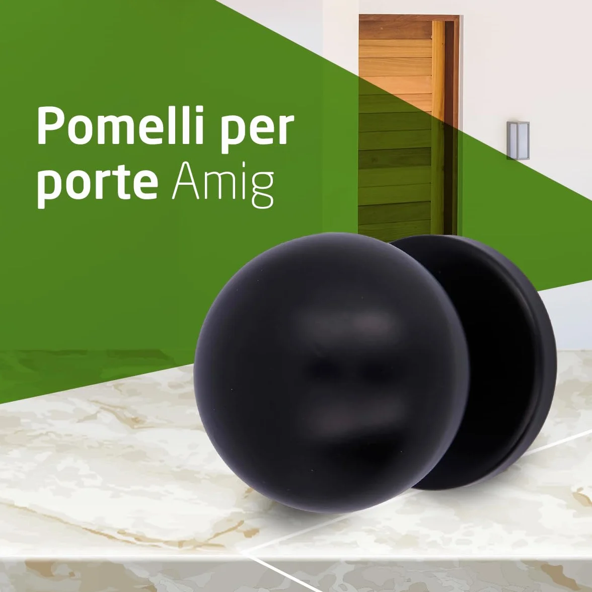 Amig - Pomello per porta | Realizzato in acciaio inossidabile | Maniglia: Ø70 mm | Nero | Resistente allo sfregamento, alla ruggine e alla corrosione