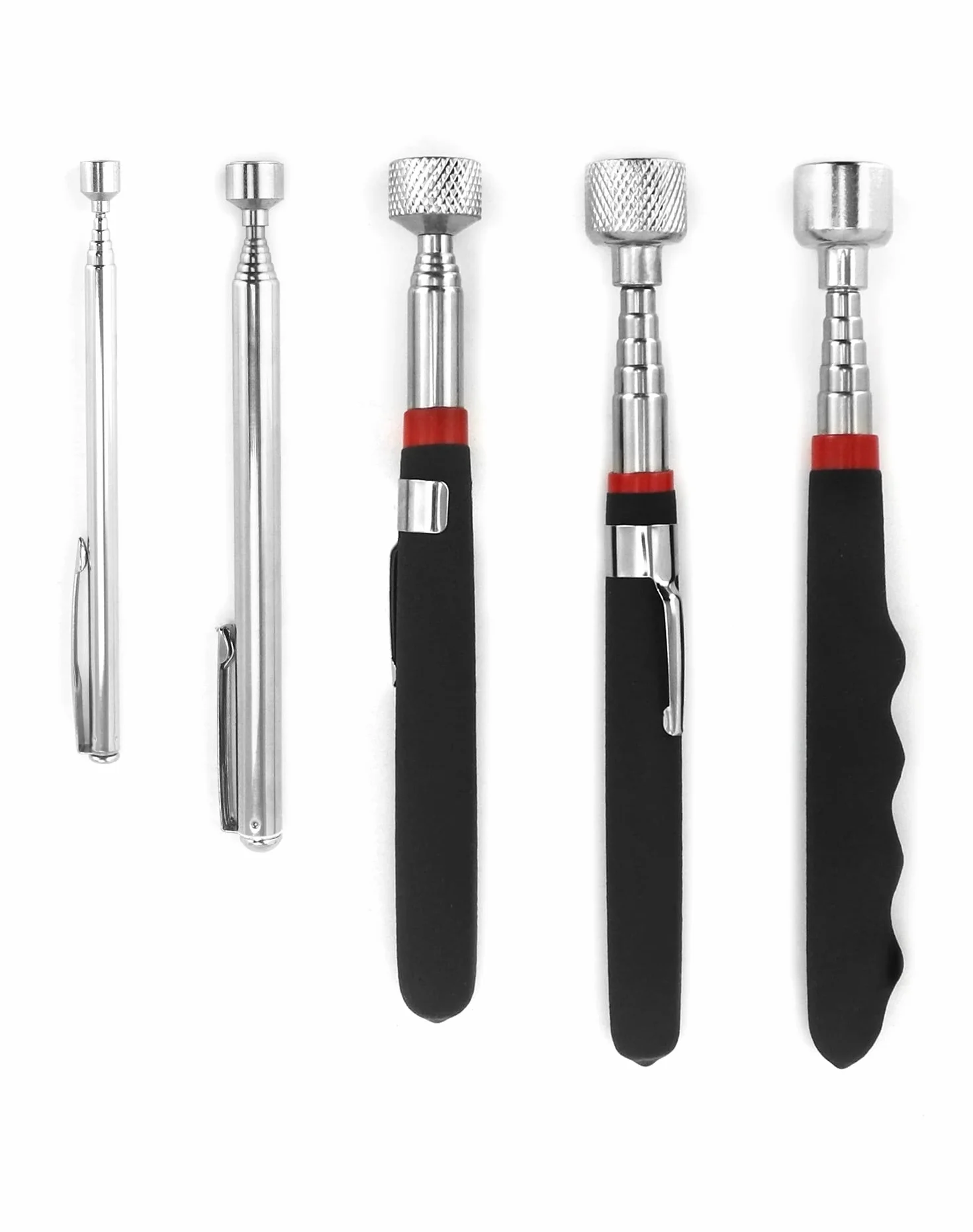 QWORK® 5 Pezzi Asta Telescopica Magnetica, Strumento di Raccolta Magnetico Estensibile, Acciaio Inossidabile, 1.5LB 3LB 10LB 15LB 20LB