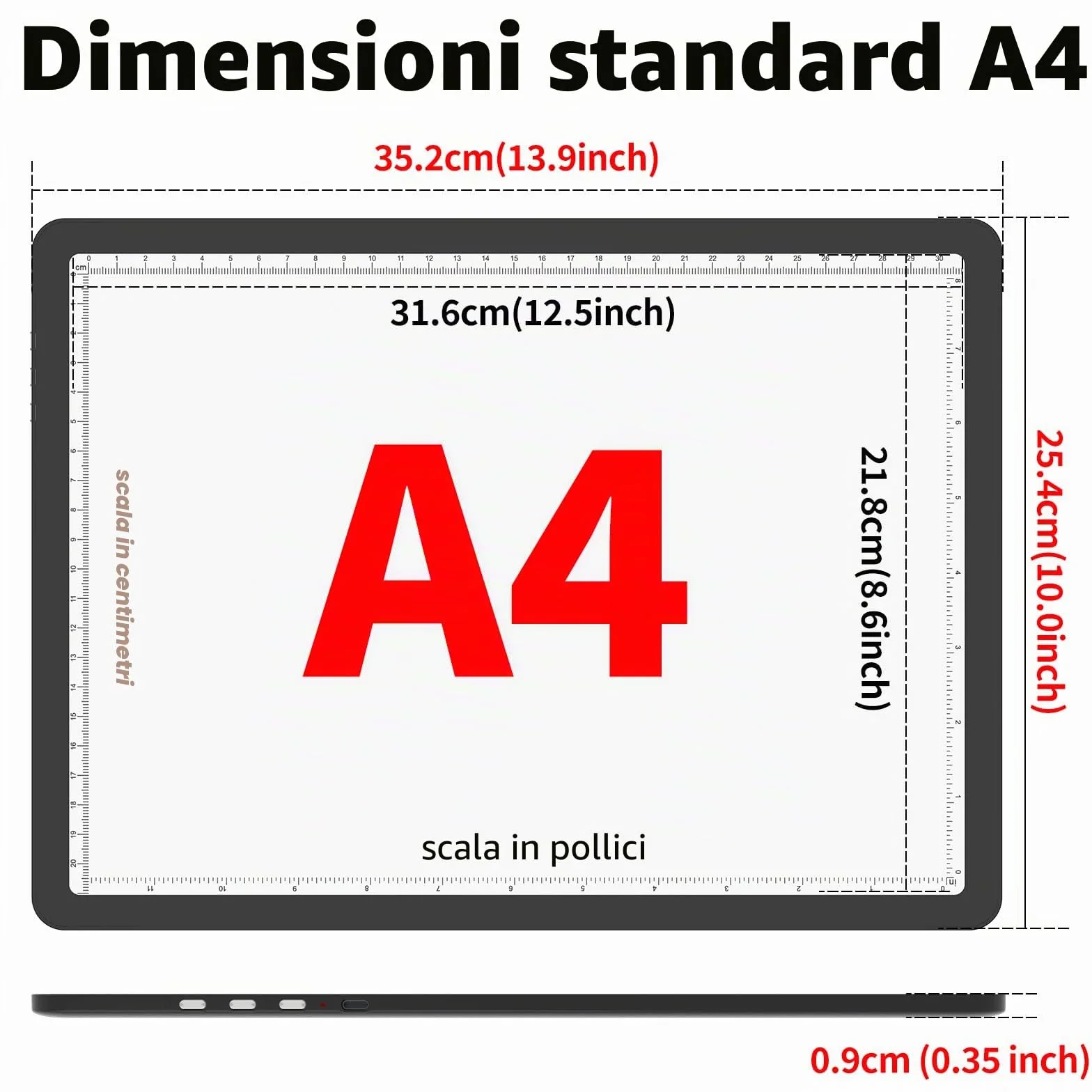 TOHETO Tavolo luminoso A4 per pittura con diamanti, blocco luminoso magnetico super luminoso con pulsanti laterali, scatola luminosa per tracciatura e disegno, tavolo luminoso cablato per schizzi