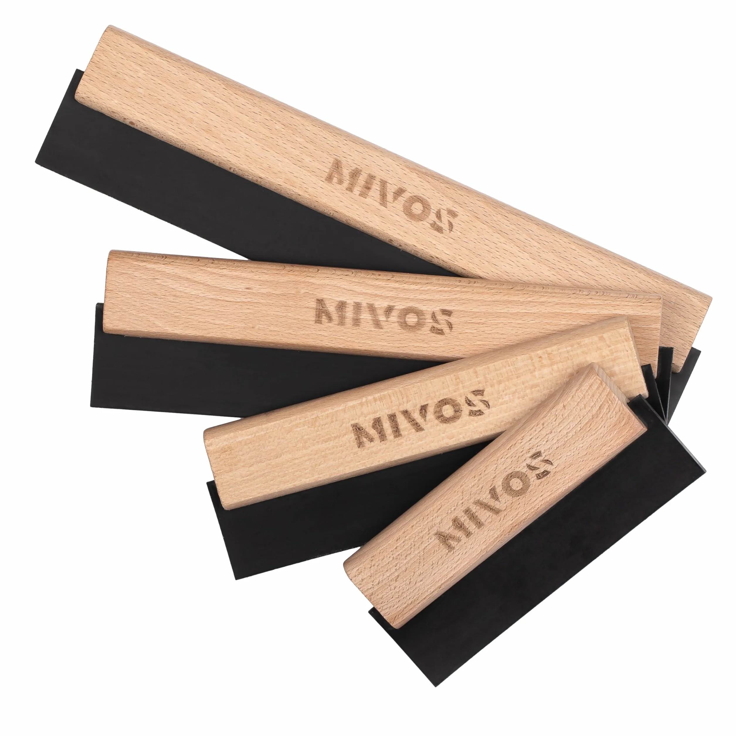 MIVOS Spatola in gomma - Set di spatole per piastrelle - 150 mm - 200 mm - 250 mm - 300 mm - Manico in legno per stuccare - Gomma per stuccare - Stuccatura - Made in EU