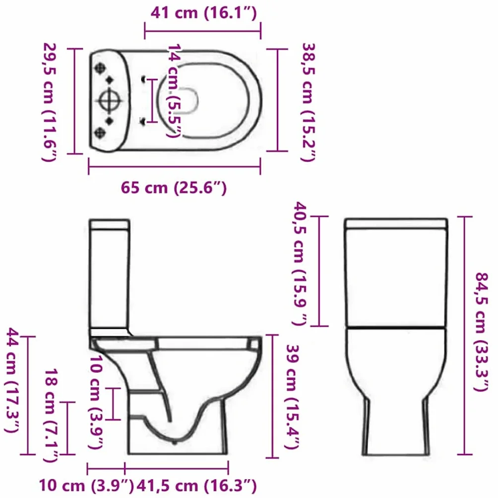 vidaXL Sanitari Bagno Toilette con Scarico Ceramica Nera Sedile WC Bidè Water
