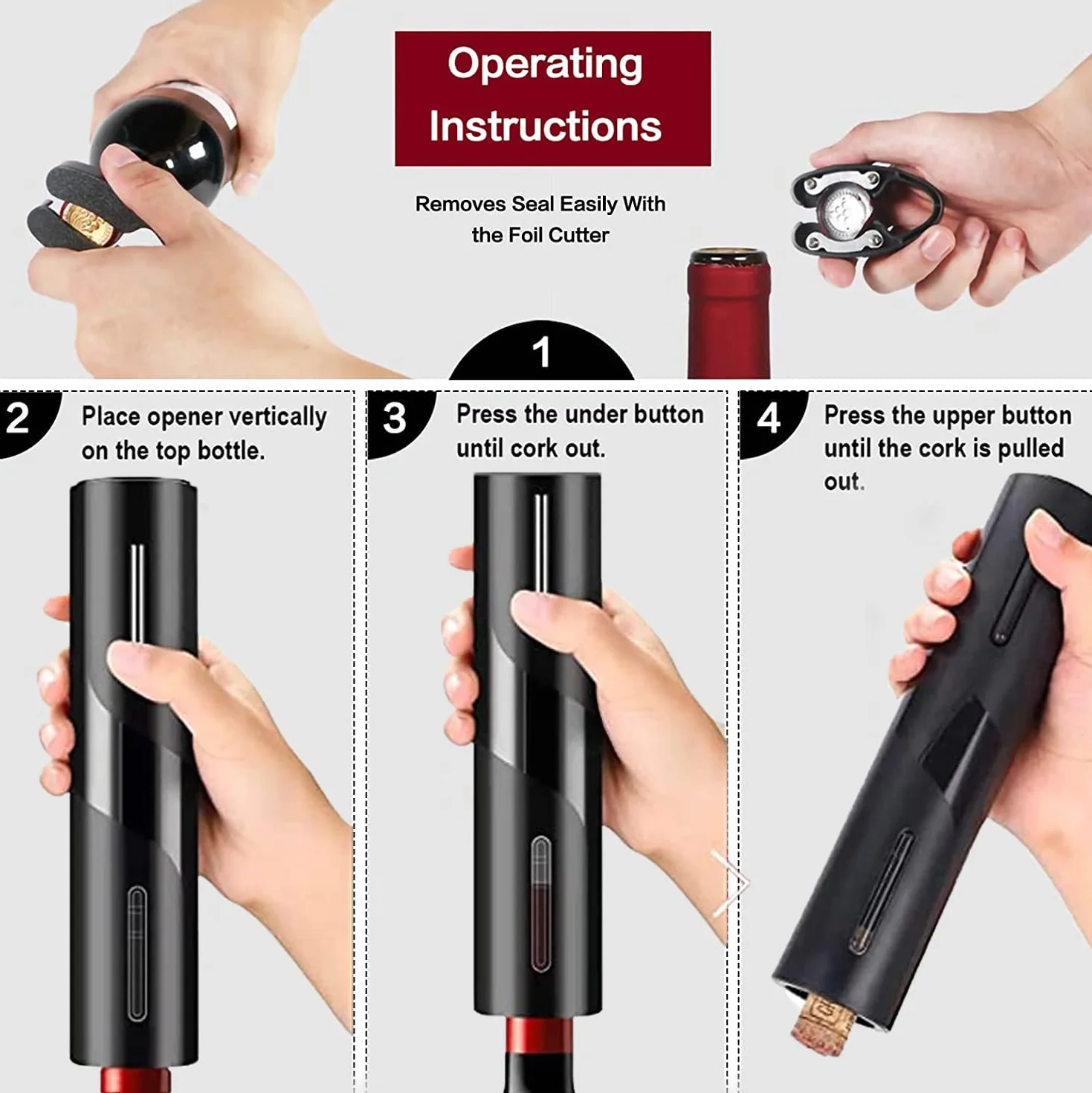 Cavatappi Elettrico per Vino, Set di Apribottiglie Elettrico 6 In 1 con Base, Taglierina, Versatore, Tappo in Silicone per Vuoto, Linea di Ricarica USB