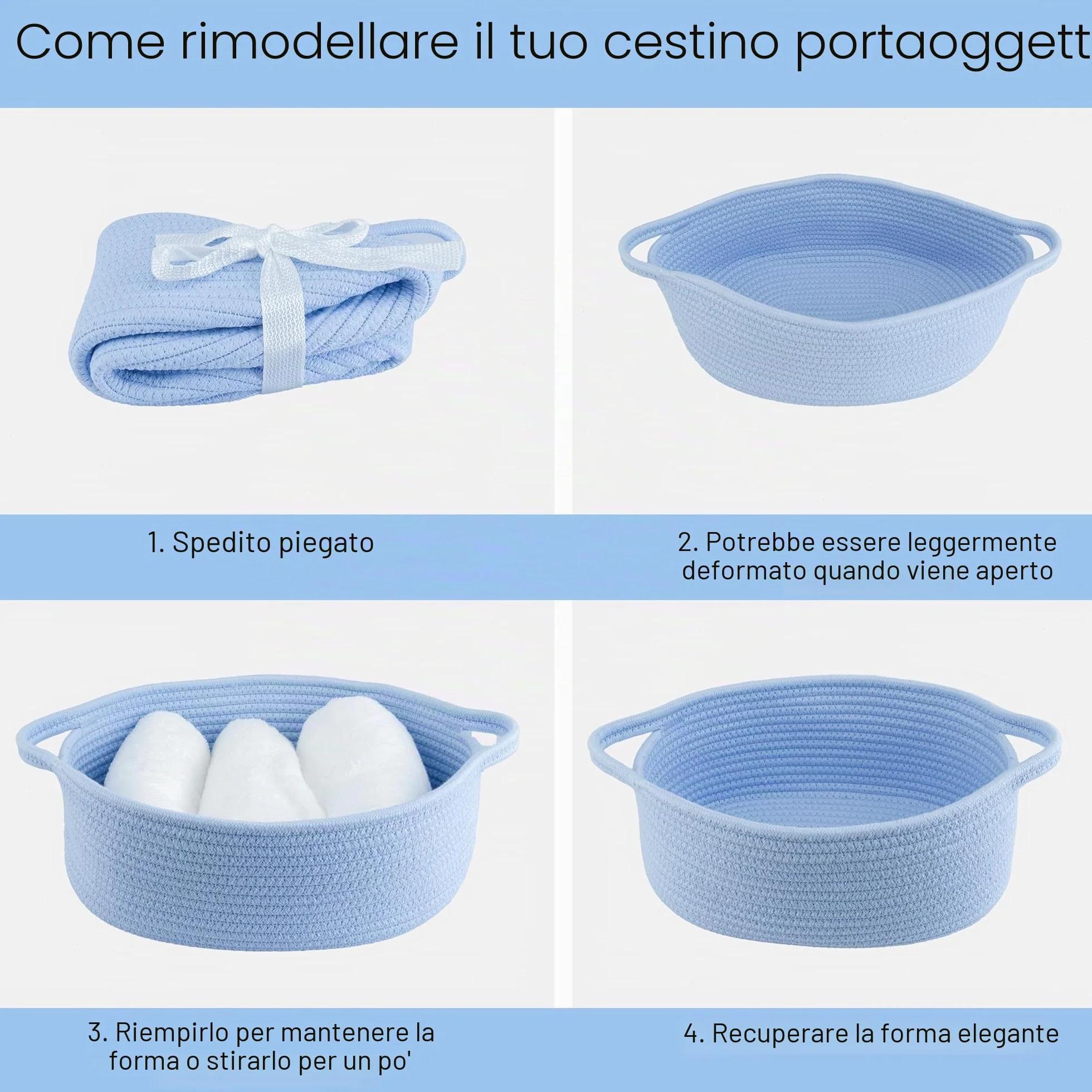 Scatola regalo vuota blu viene fornito con sacchetto regalo e nastro blu, adatta per baby shower, Pasqua, bomboniere, regali neonati cestino, Cestino in corda di cotone con manici 30x20x12 cm