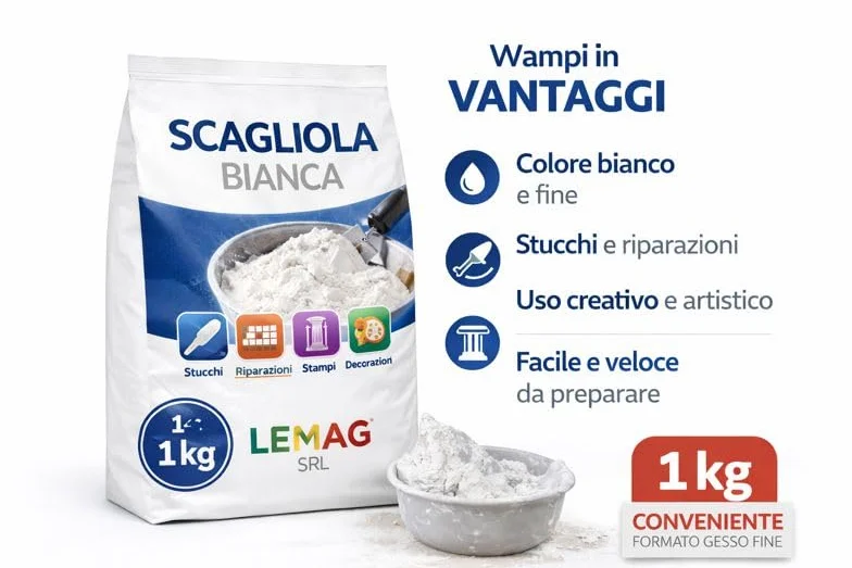Scagliola Bianca 1 kg – Gesso Fine per Stucchi, Riparazioni, Stampi e Decorazioni – LEMAG SRL