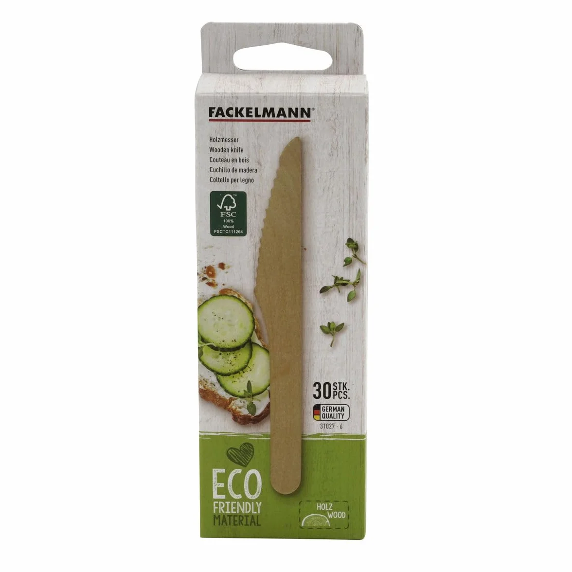Fackelmann Set di 30 coltelli monouso in legno FSC biodegradabili 16,5 x 2,5 cm