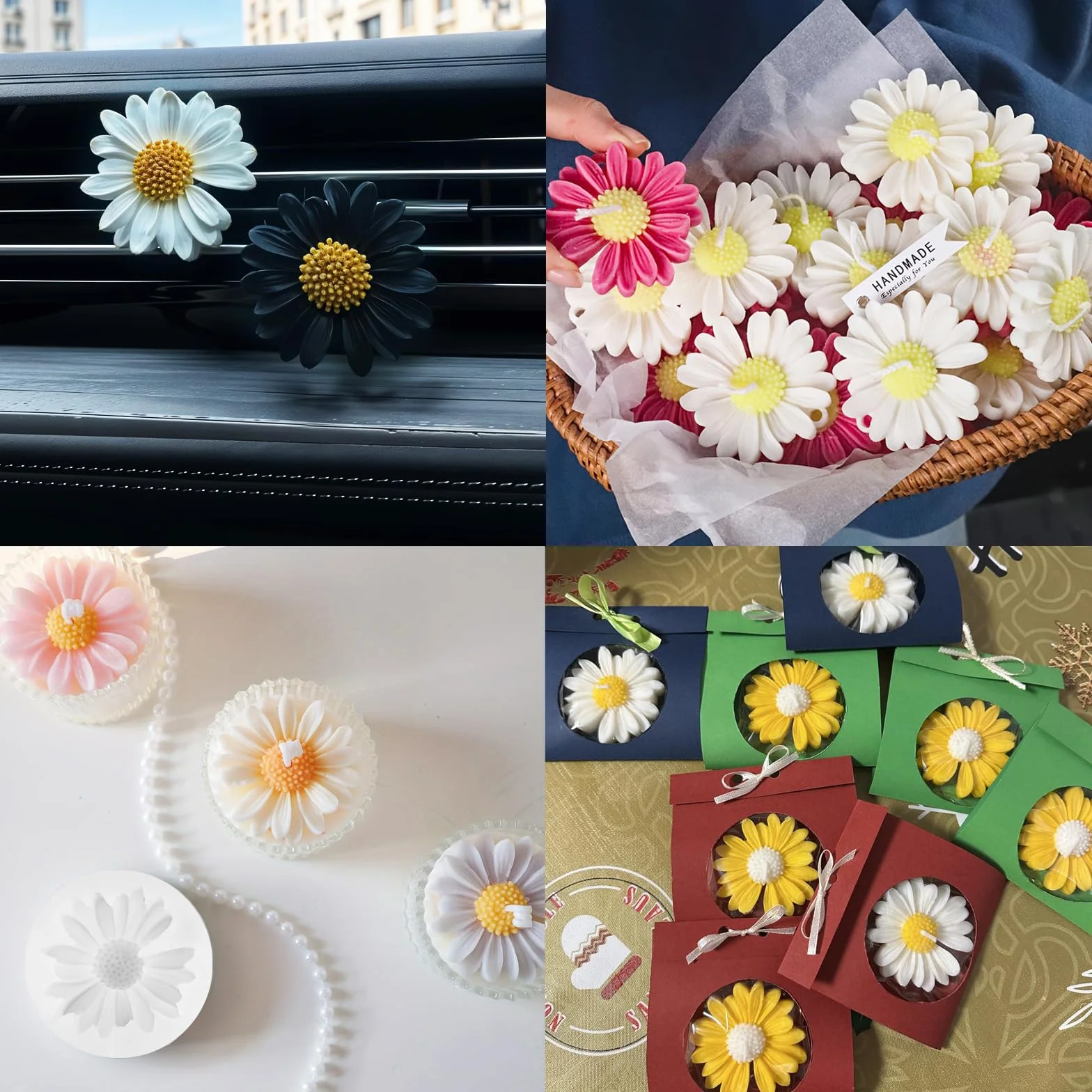 4 stampi in silicone per candele, stampi per candele in silicone 3D, margherite, candele, fiori, candele, stampi per candele fai da te