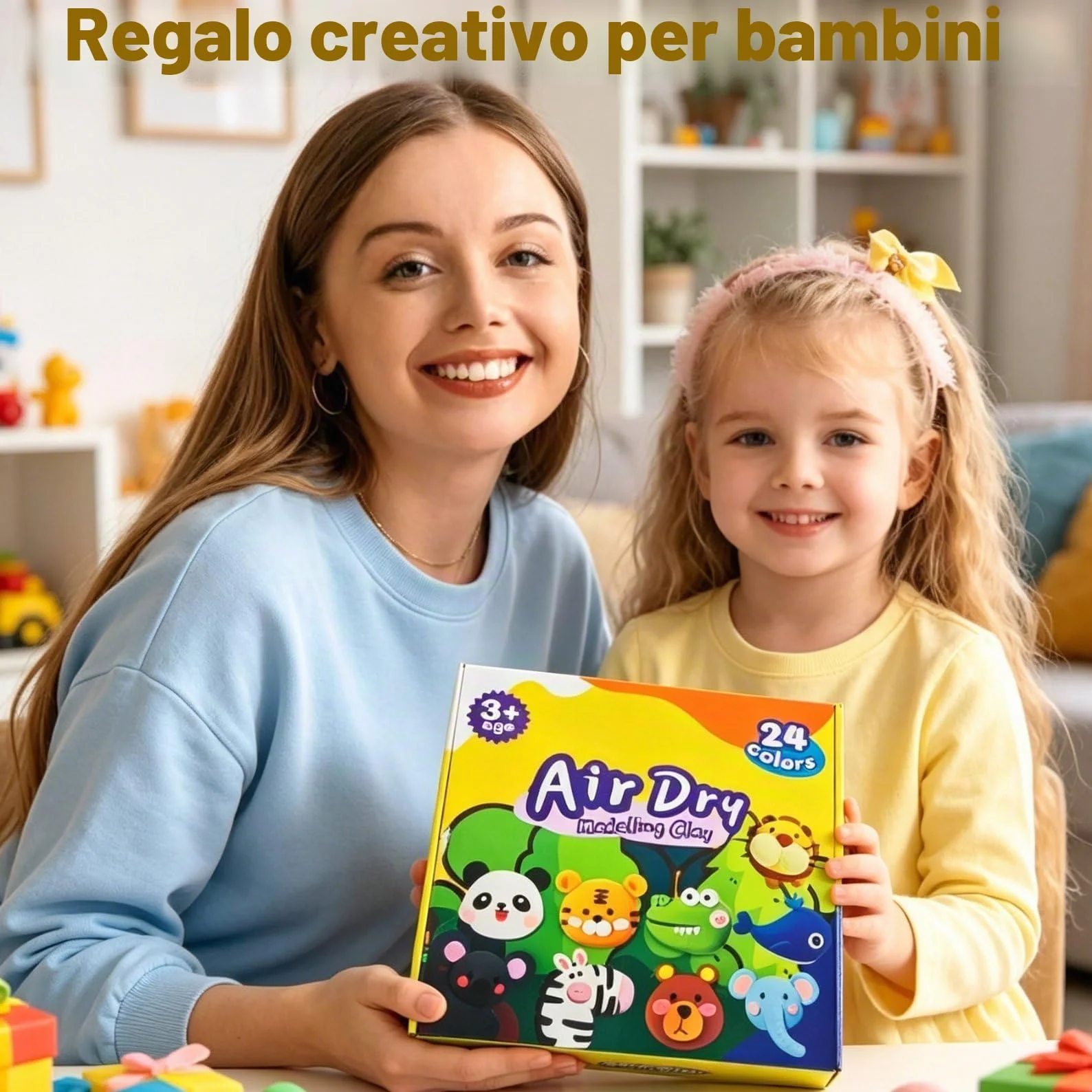 Kit di Argilla ad Asciugatura all'Aria, 24 Colori di Plastilina con 5 Strumenti, 4 Palline Riempibili, Catene a Sfere e Tutorial, Argilla da Modellare in Plastilina, Regalo Fai da Te per Ragazzi e