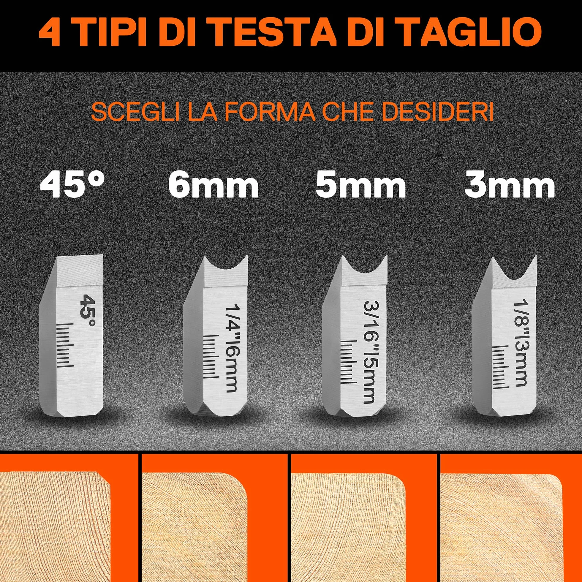 JORGENSEN Pialla a Manuale Mano per Legno Suite 4 Teste di Taglio 45°/3/5/6mm, Piano Angolare per Lavorazione del Legno