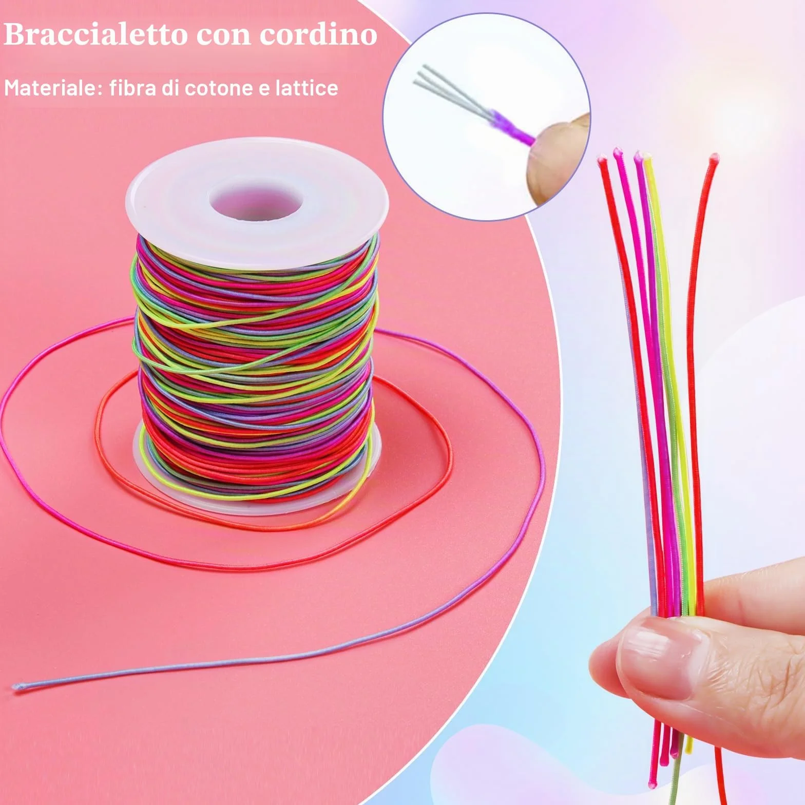 Alyvisun 1mm x 100m Filo per Braccialetti, Durevole Arcobaleno Filo per Braccialetti Adatto per Fare Gioielli DIY, Bracciali, Collane, Artigianato, Decorazioni (Colorato)