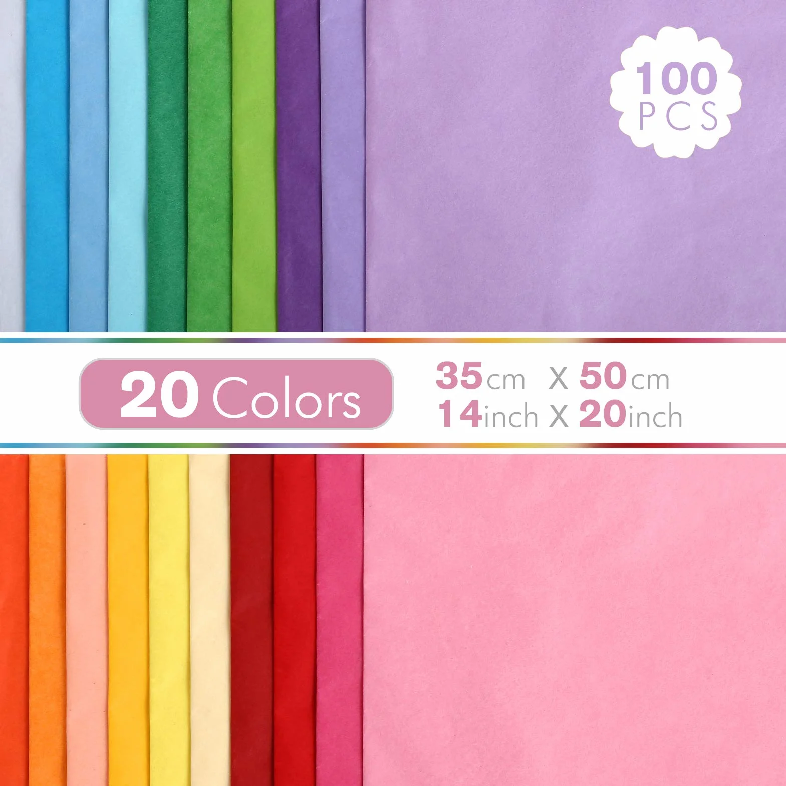 Kesote 100 Fogli di Carta Velina Colorata di 20 Colori Carta di Velina da Imballaggio Carta Riutilizzabile per Confezioni Regalo Riempitivi per Scatole, 35 X 50CM