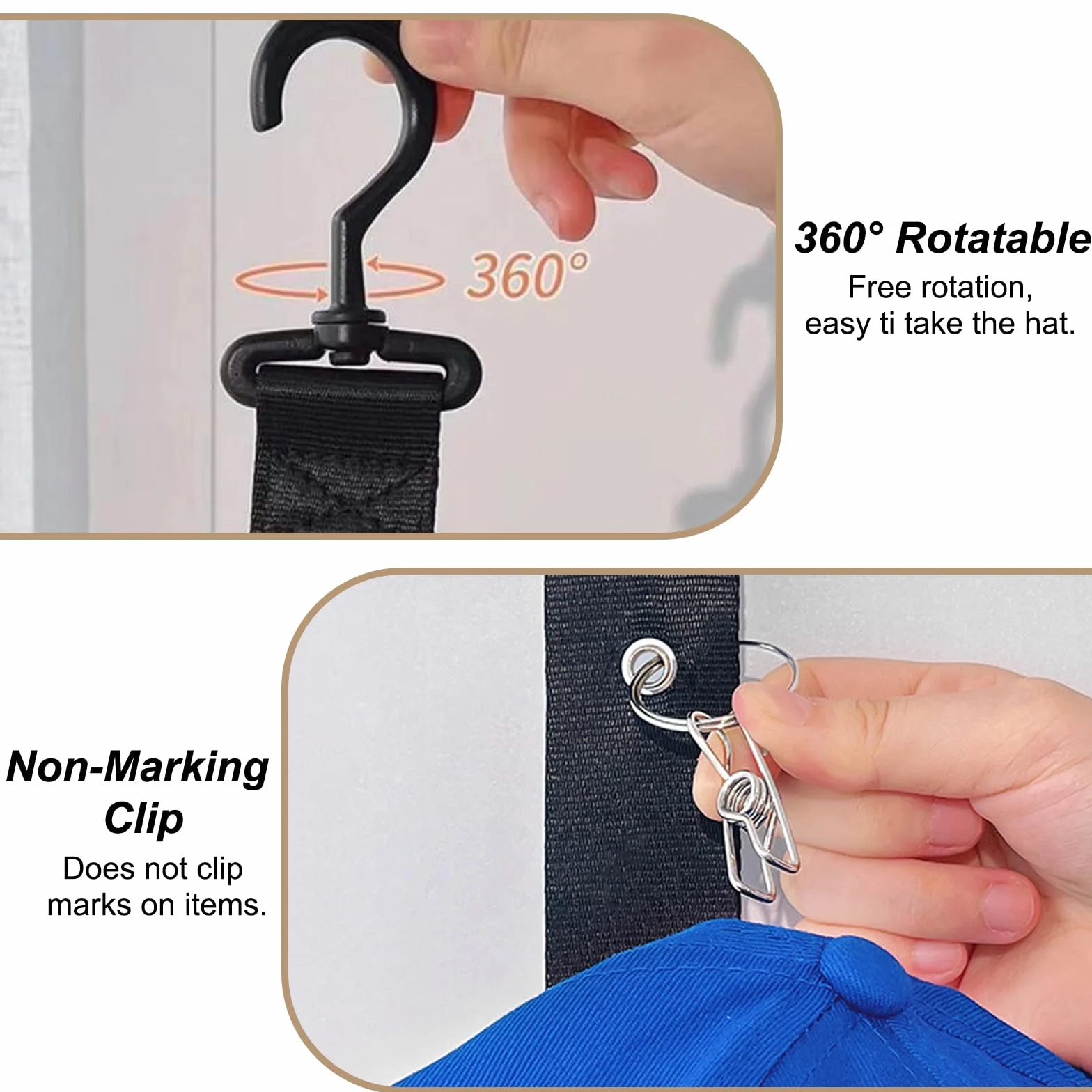 Porta Cappelli da Parete e Armadio - 2 Pezzi Con 16 Clips e 2 Ganci Adesivi - Appendiabiti per Tutti i Tipi di Cappelli