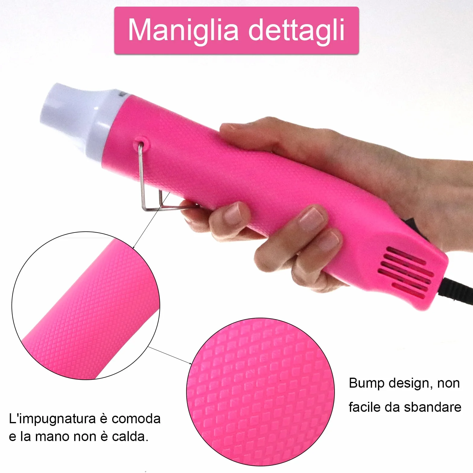 Pistola Termica,Pistola Aria Calda Professionale 300W,Pistola Termica Elettrica Portatile,per Goffratura Artigianale,Tubi Termorestringenti,Asciugatura Vernice,Argilla,Timbri in Gomma（Rosa）
