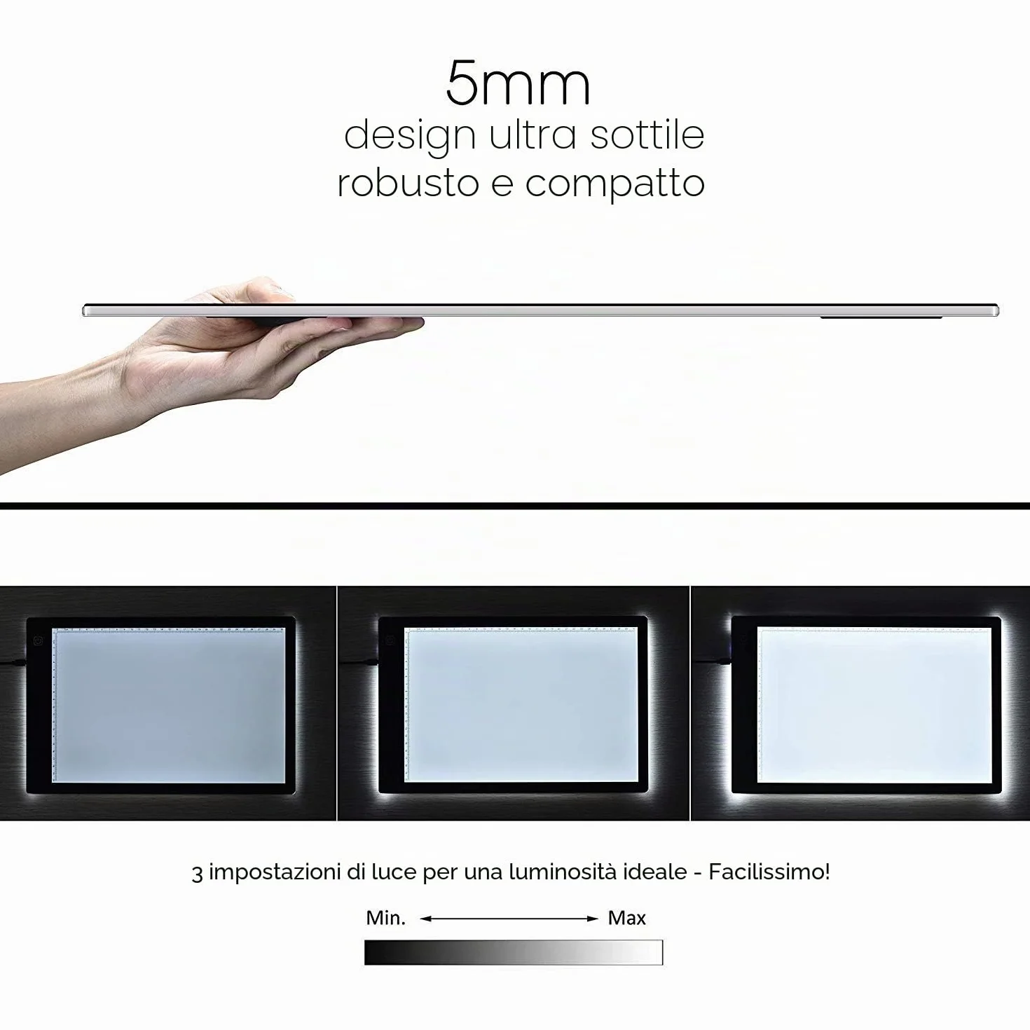 Tavoletta luminosa LED A4, lavagna copiativa a LED A4, sottilissima per tavolo da disegno con cavo USB con luminosità regolabile