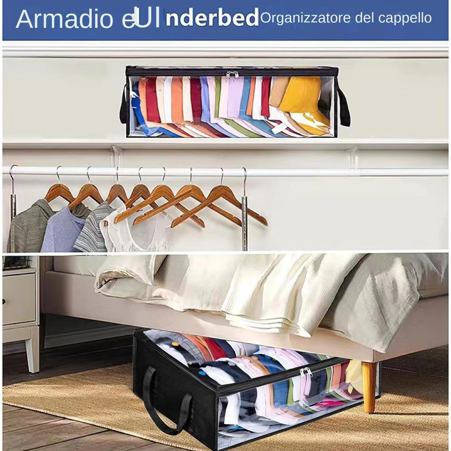 Contenitore Per Cappelli - Scatola Di Archiviazione Del Cappello, Porta Bandiera Trasparente | Custodia Piegabile Per L'organizzatore Di Cappelli Con 2 Manici Robusti, Borsa Da Stoccaggio Sotto Il Let
