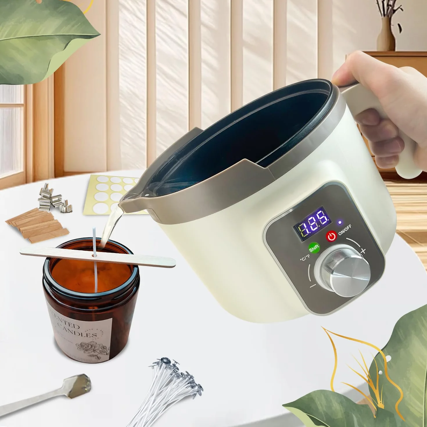 LINGQIAN Kit fabbricazione candele con fusore digitale di cera, Kit Candele Fai Da Te con Cera di Soia, 8 barattoli di candela, 8 oli profumati, set di candele per artigianato fai da te