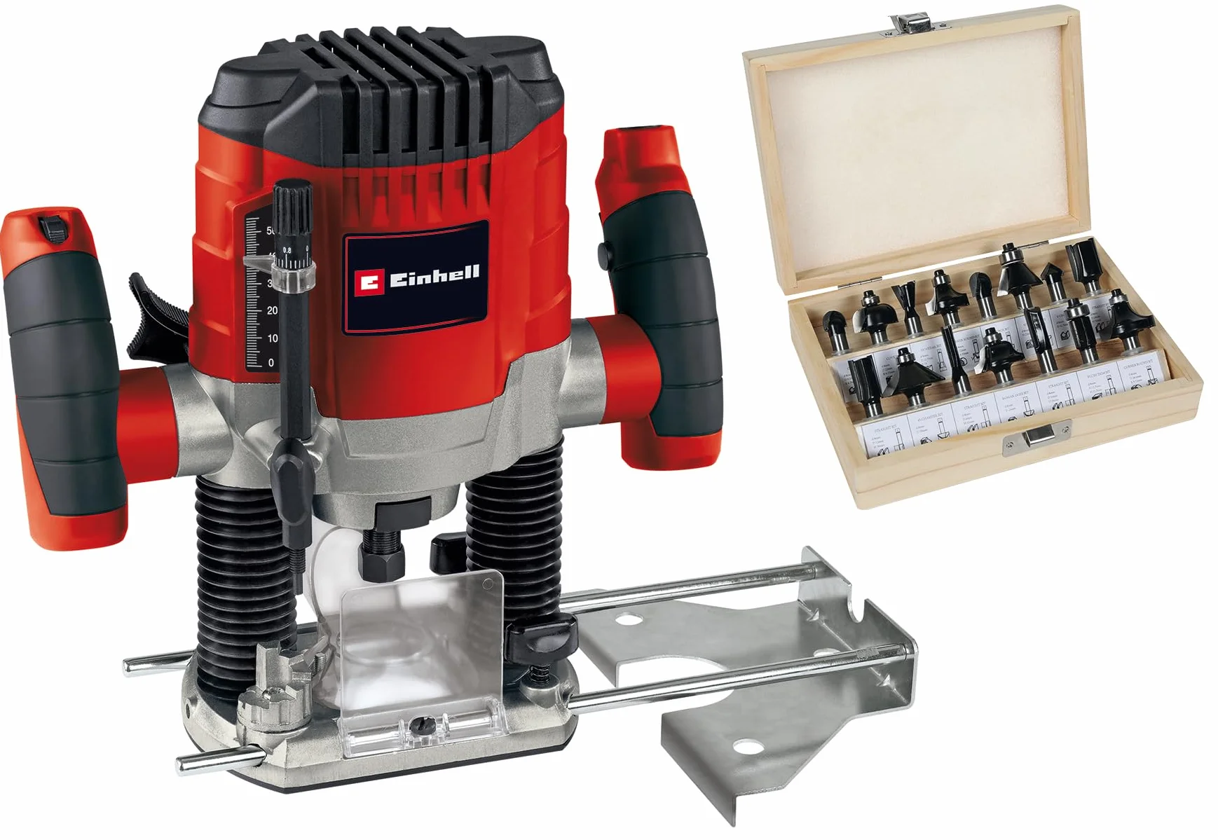 Einhell fresatrice verticale TC-RO 1155 Kit (1100 Watt, Ø 6 e 8 mm, regolazione della velocità, guida parallela, adattatore di aspirazione, incl. accessori e varie frese)